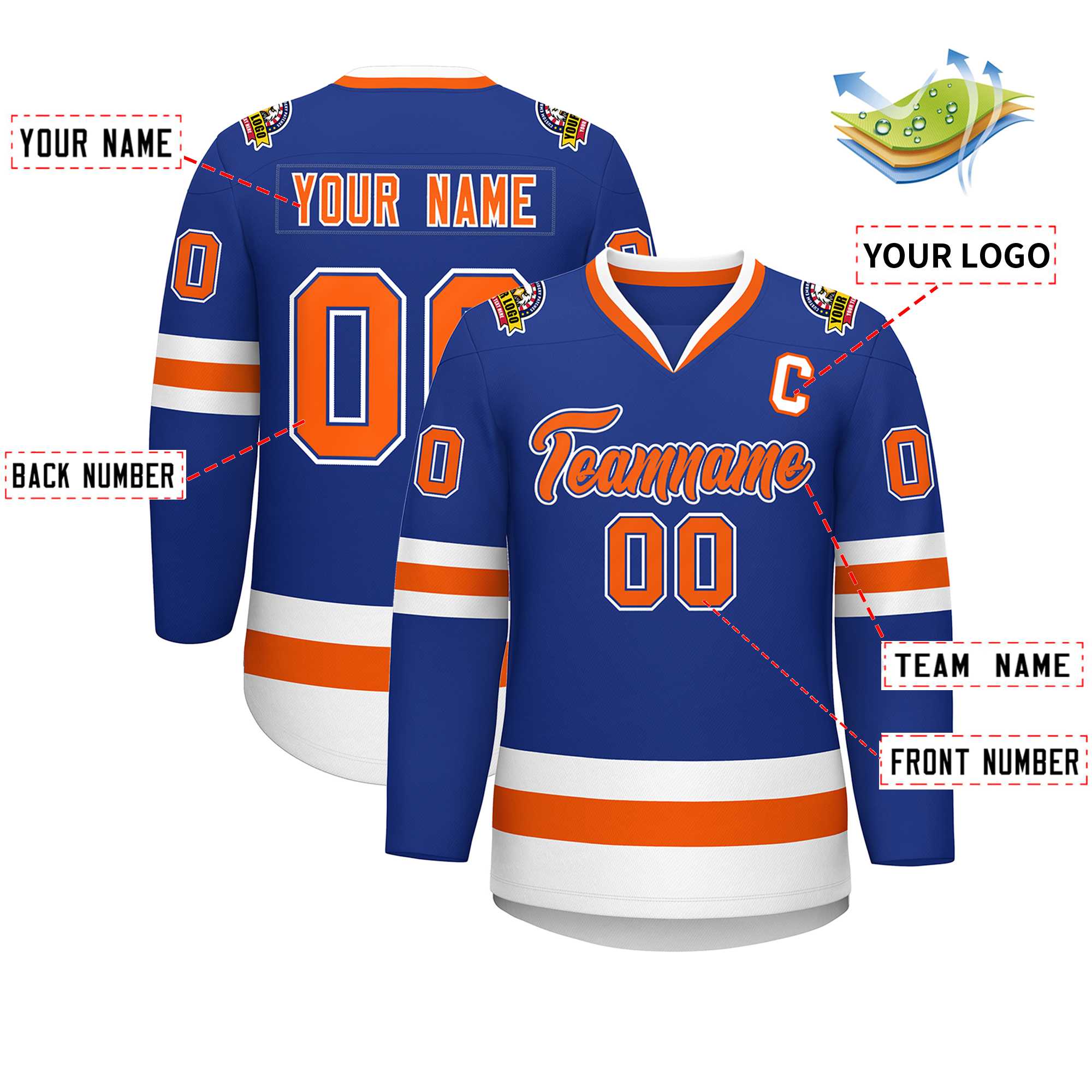 Custom Royal Orange Royal-White Classic Style Hockey Jersey | KXKSHOP