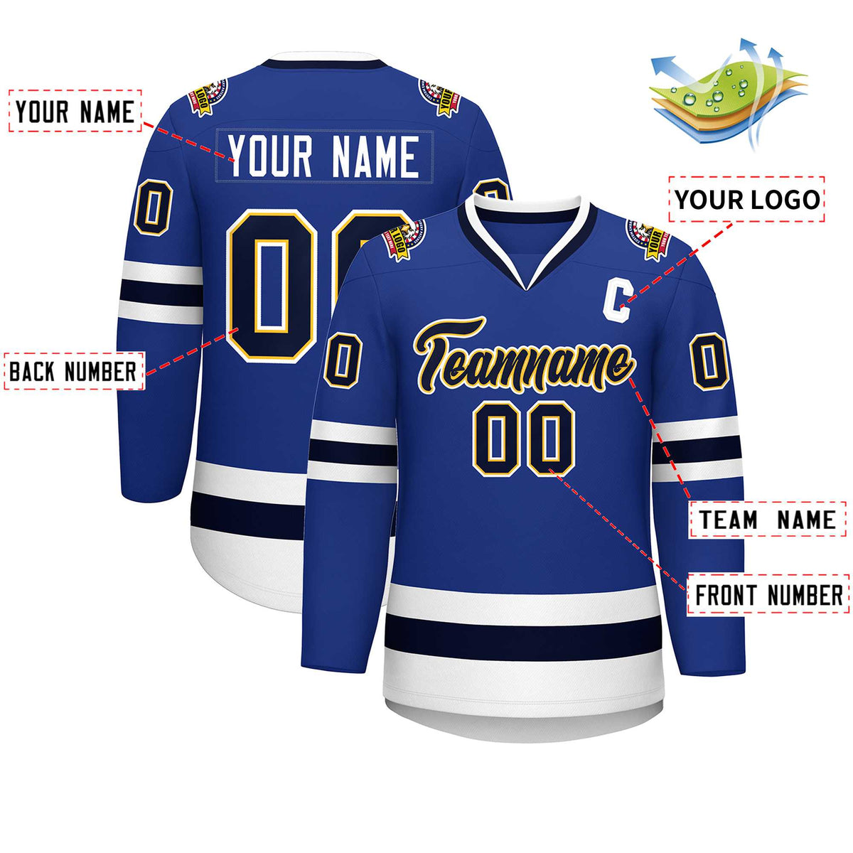 Custom Royal Navy Gold-White Classic Style Hockey Jersey | KXKSHOP