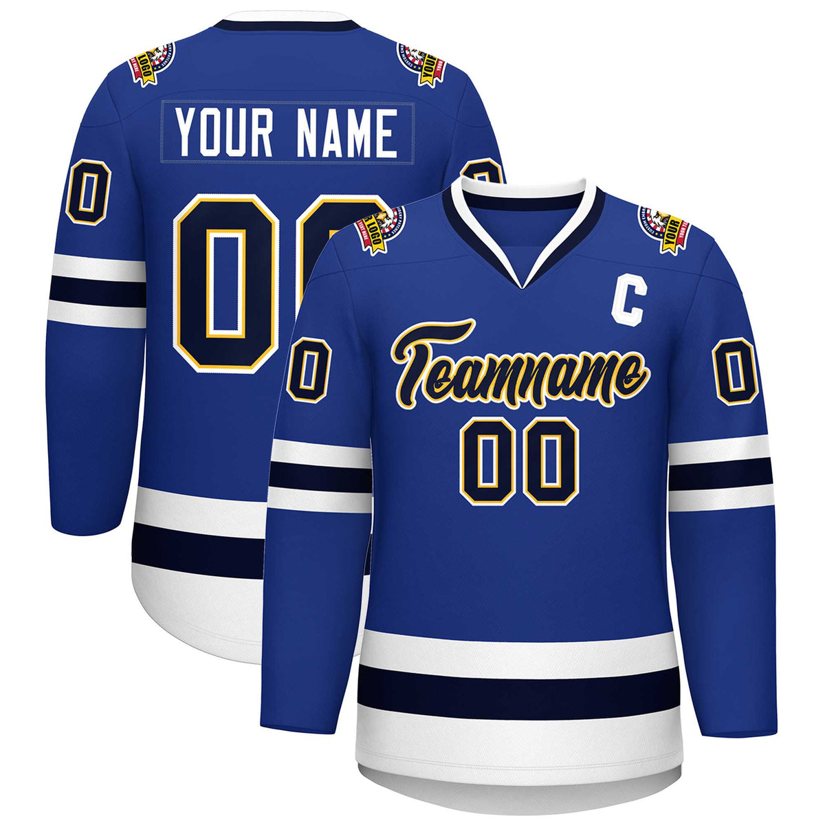 Custom Royal Navy Gold-White Classic Style Hockey Jersey | KXKSHOP