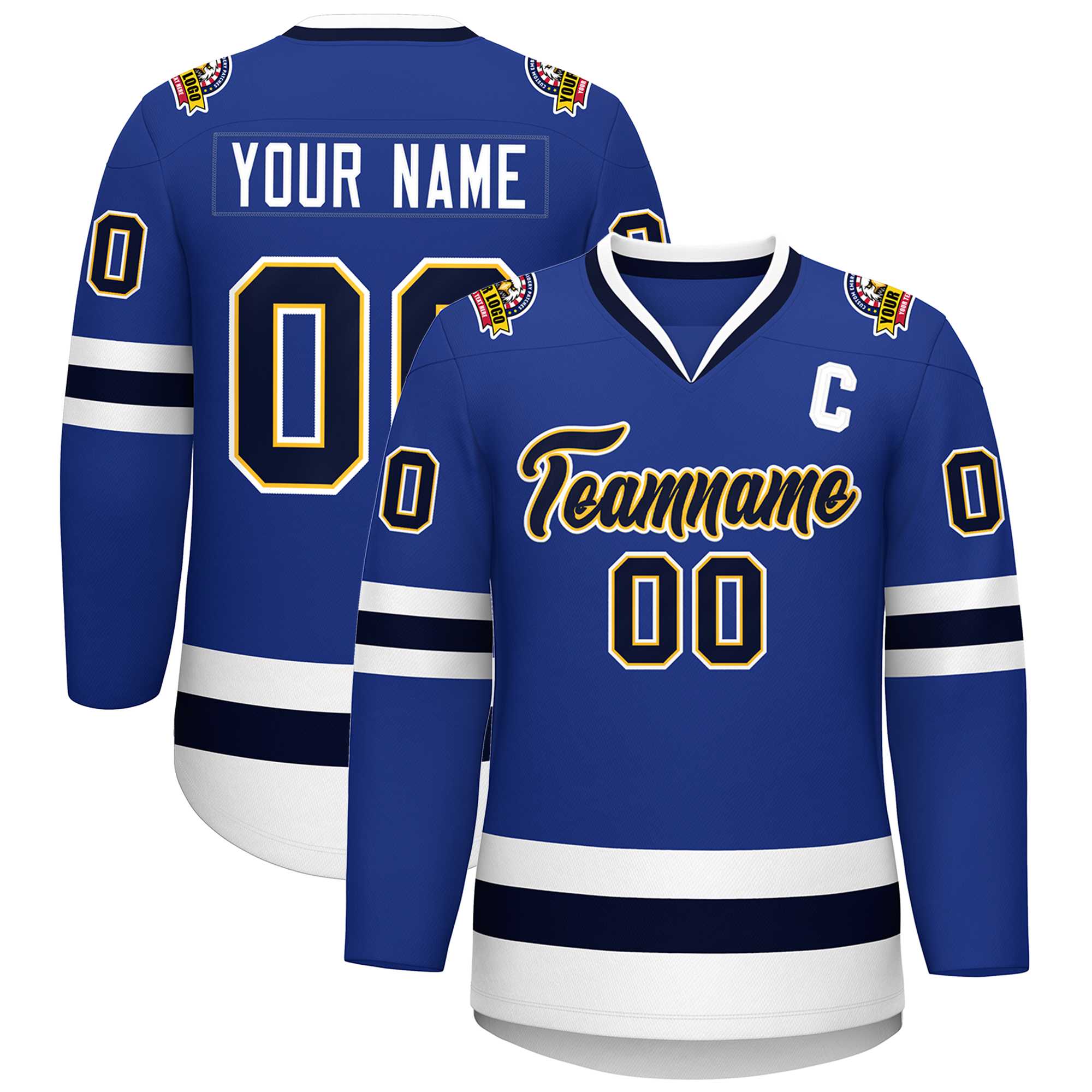 Custom Royal Navy Gold-White Classic Style Hockey Jersey | KXKSHOP