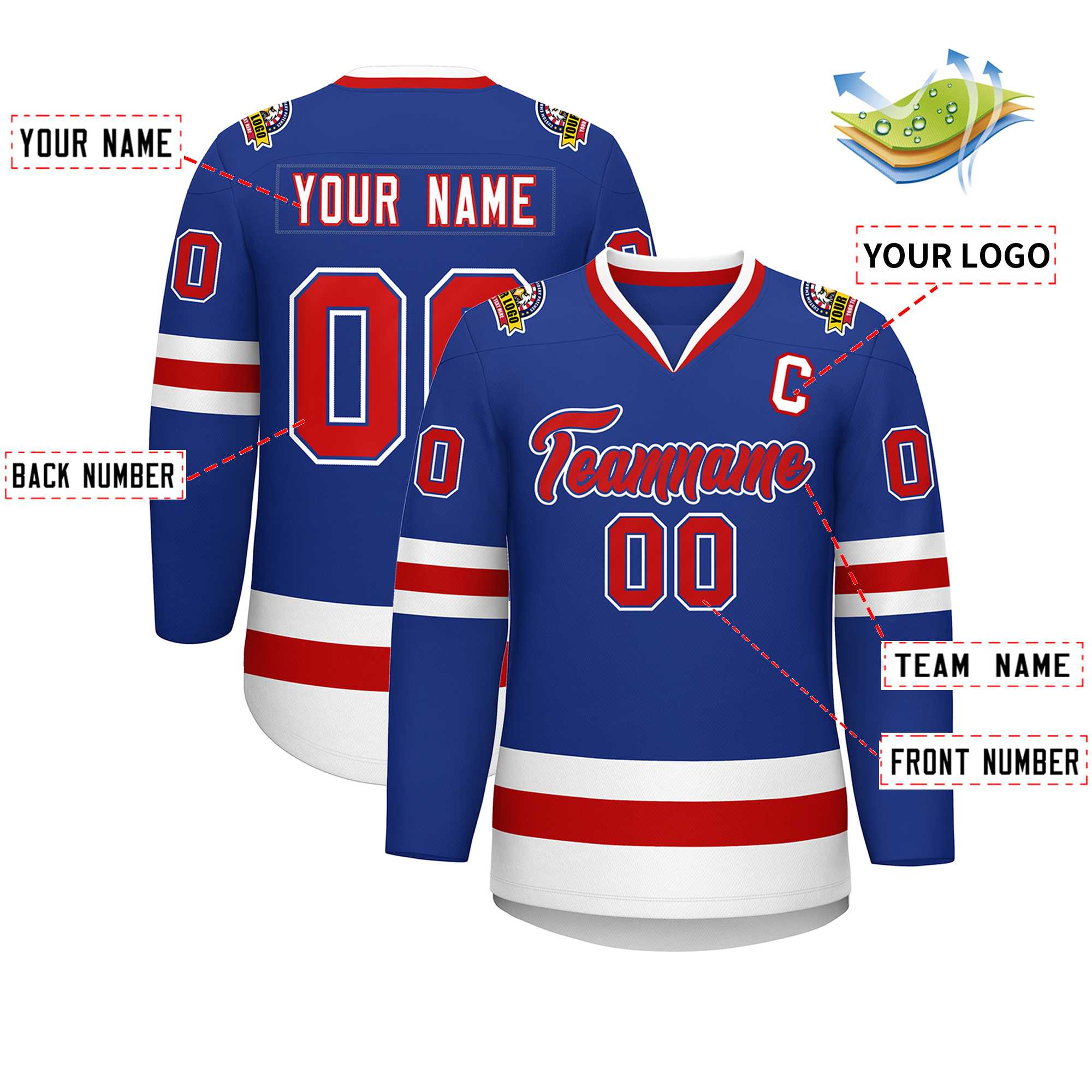 Custom Royal Red Royal-White Classic Style Hockey Jersey | KXKSHOP