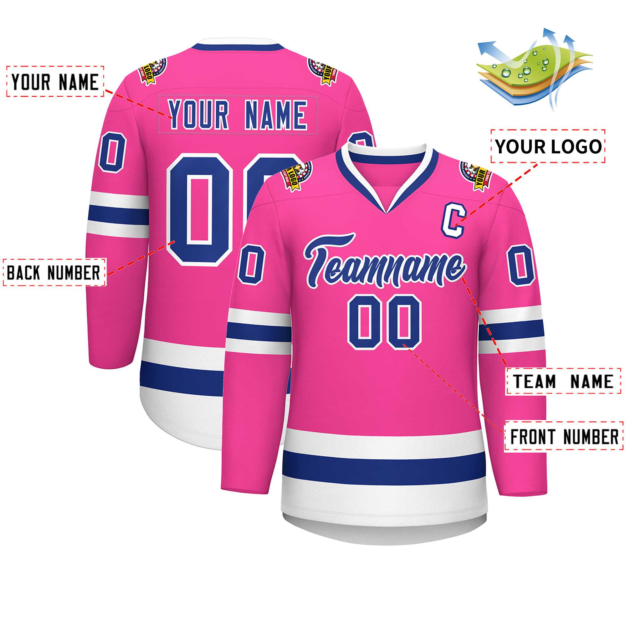 Custom Pink Royal-White Classic Style Hockey Jersey | KXKSHOP