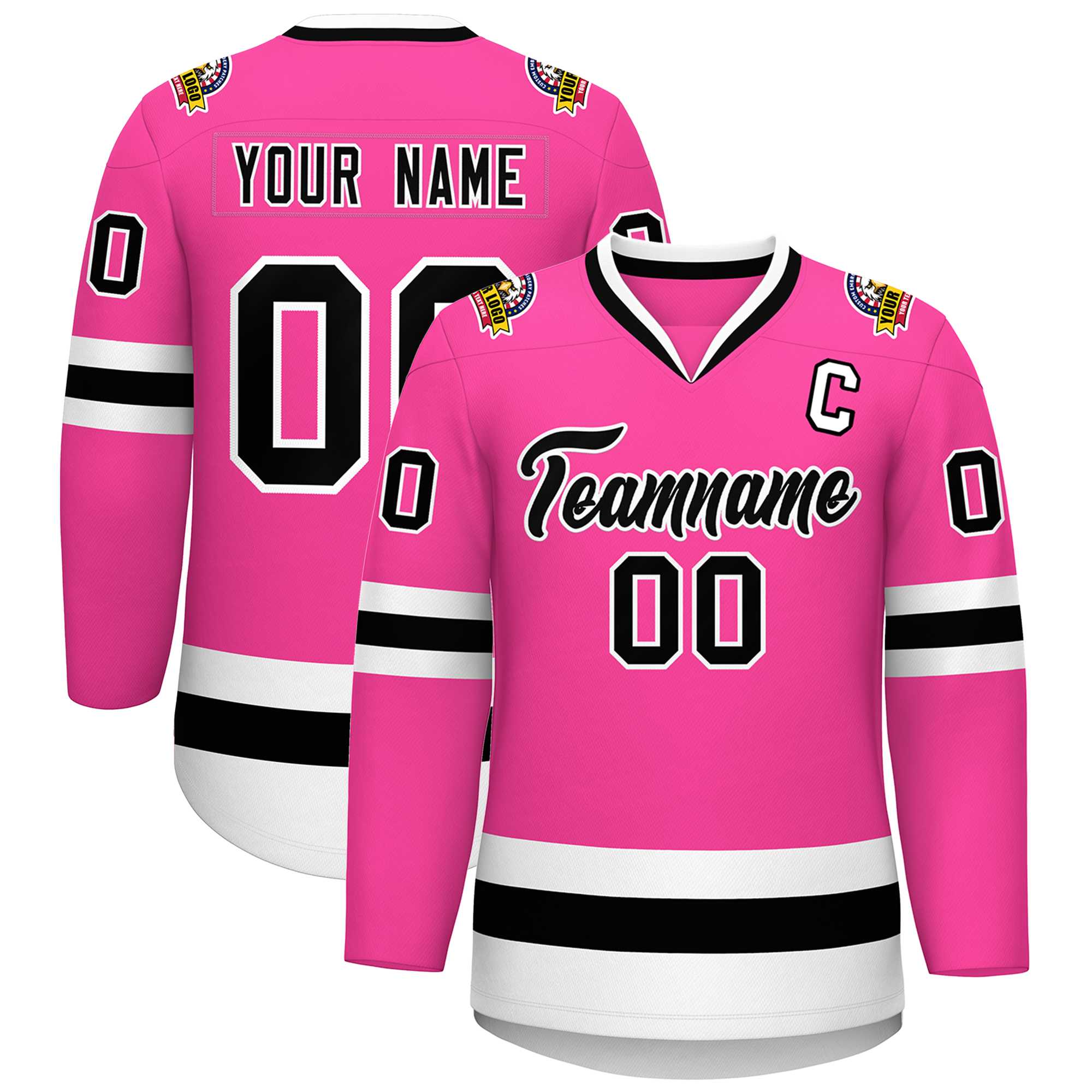 Custom Pink Black-White Classic Style Hockey Jersey | KXKSHOP