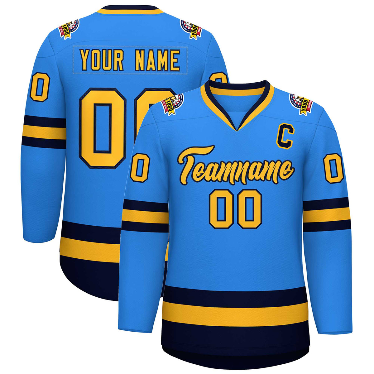 Custom Powder Blue Gold-Navy Classic Style Hockey Jersey | KXKSHOP