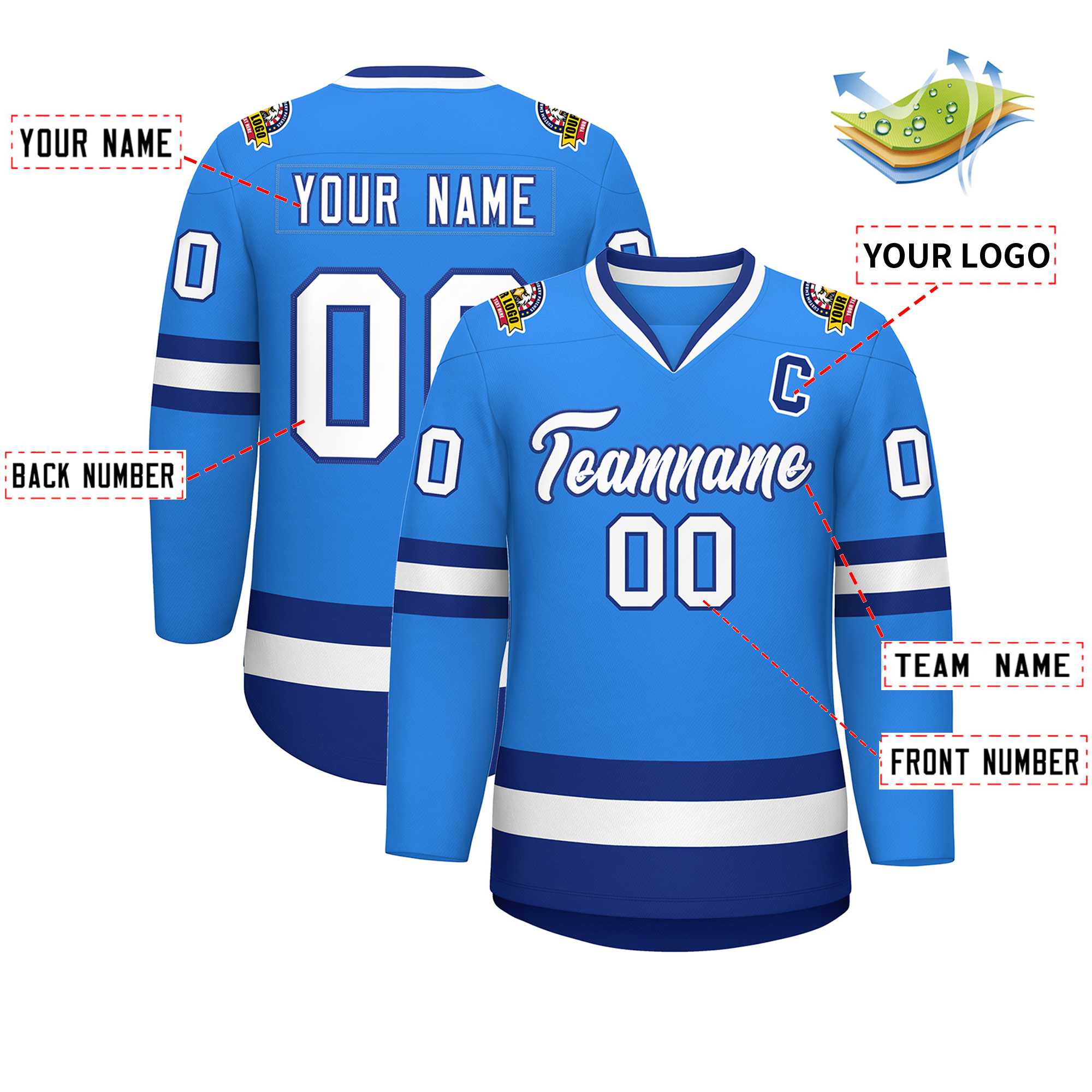 Custom Powder Blue White-Royal Classic Style Hockey Jersey | KXKSHOP
