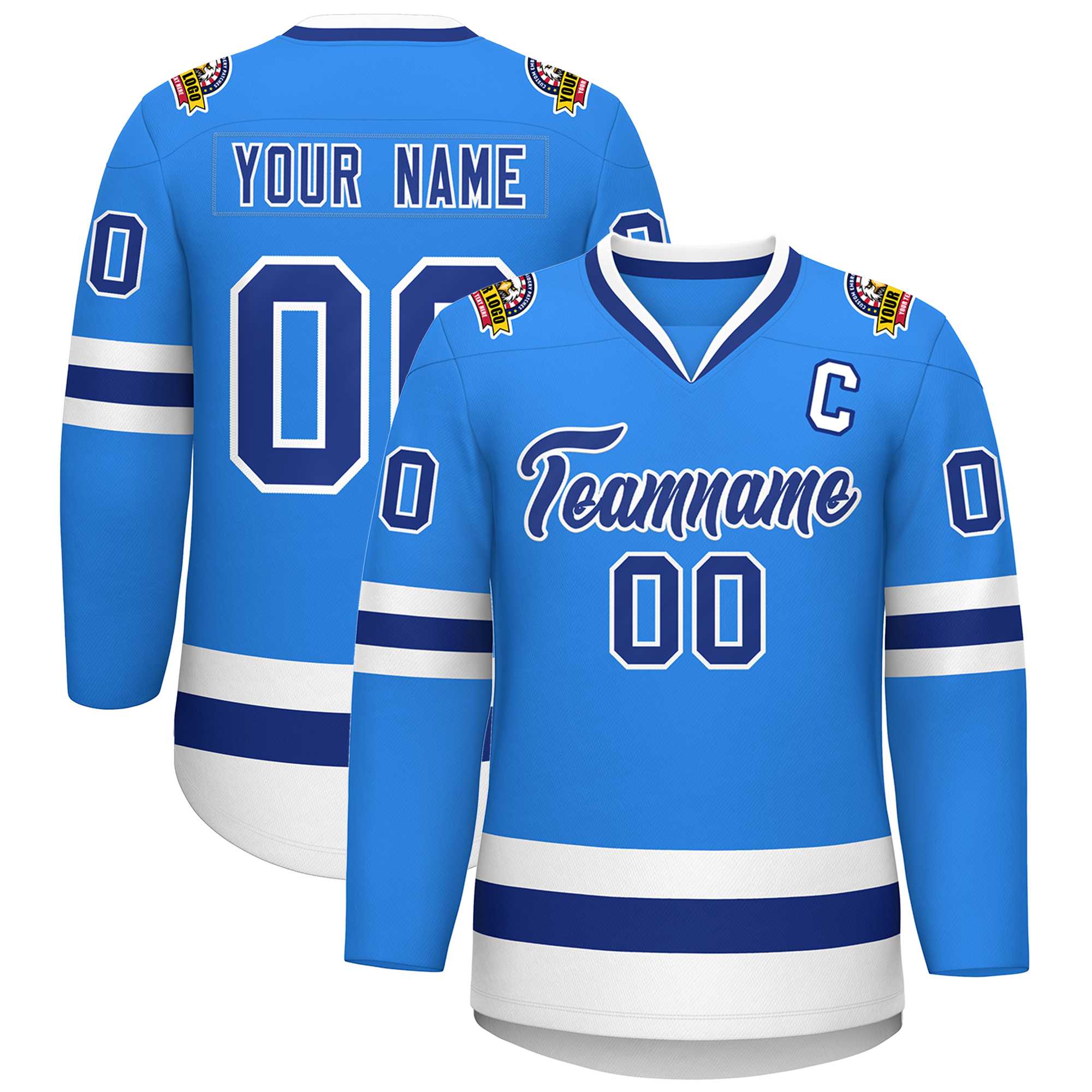Custom Powder Blue Royal-White Classic Style Hockey Jersey | KXKSHOP