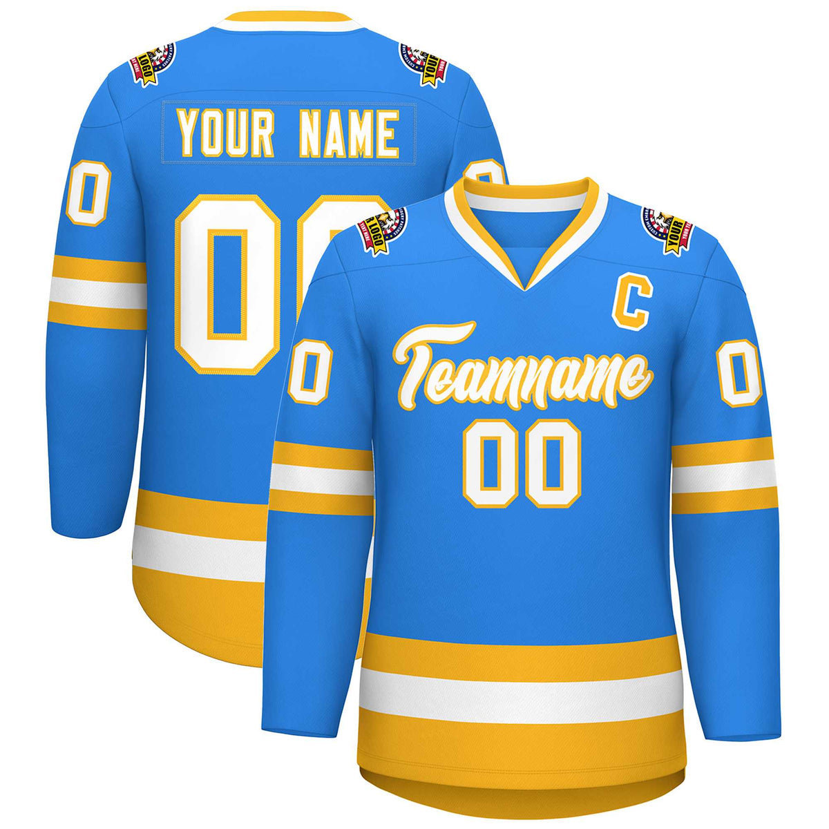 Custom Powder Blue White-Gold Classic Style Hockey Jersey | KXKSHOP
