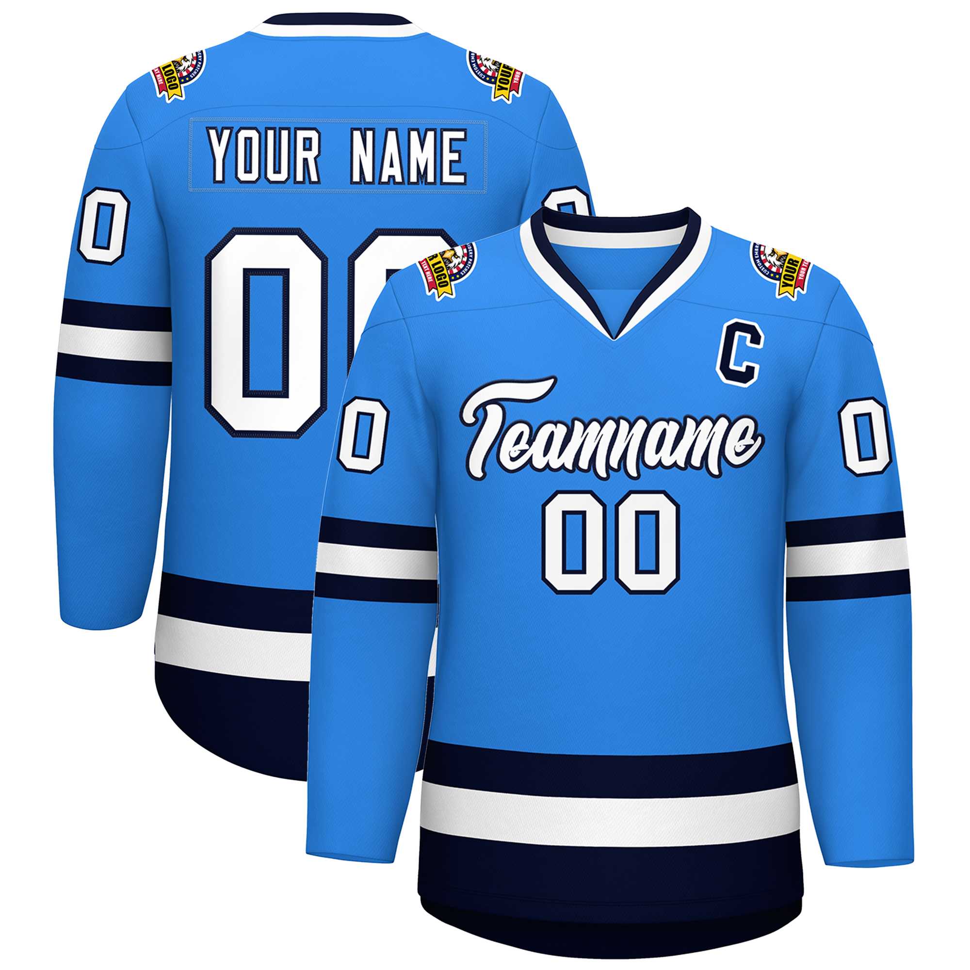 Custom Powder Blue White-Navy Classic Style Hockey Jersey | KXKSHOP