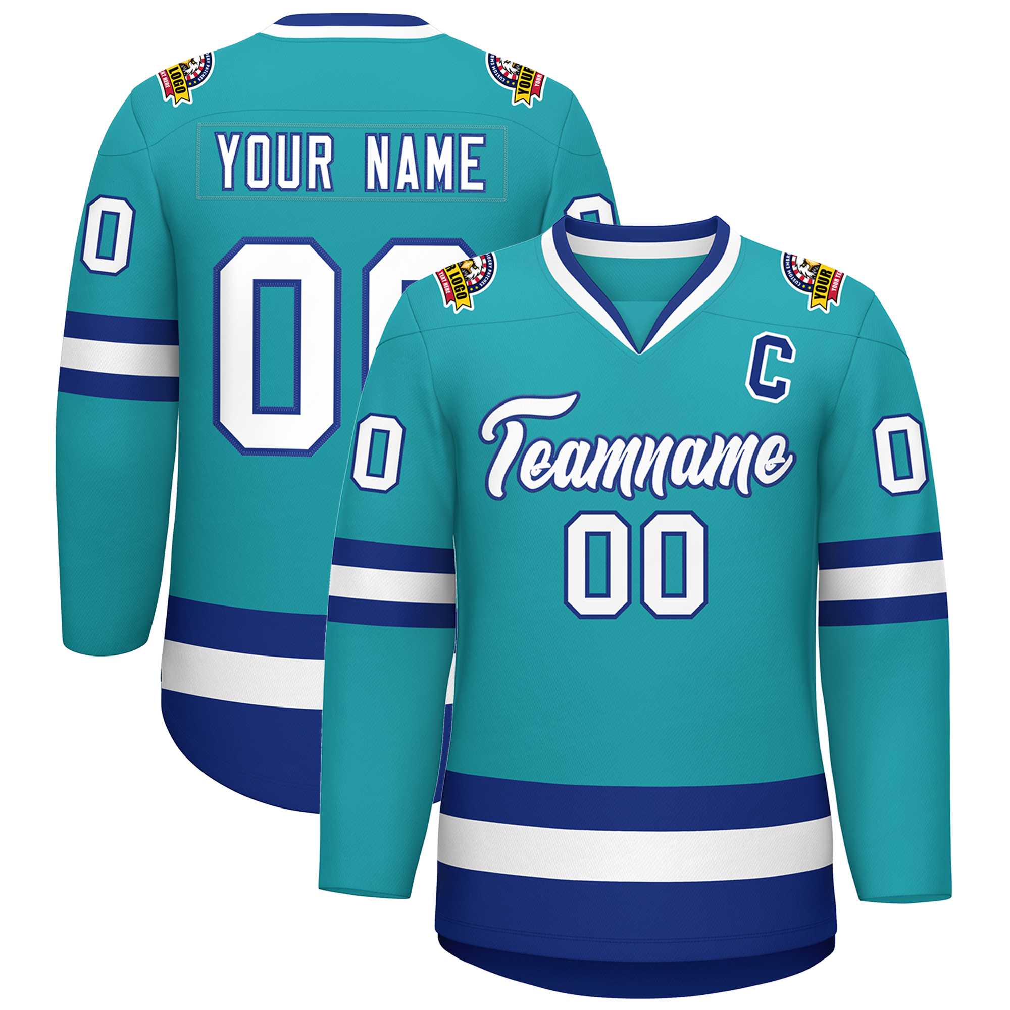 Custom Aqua White-Royal Classic Style Hockey Jersey | KXKSHOP