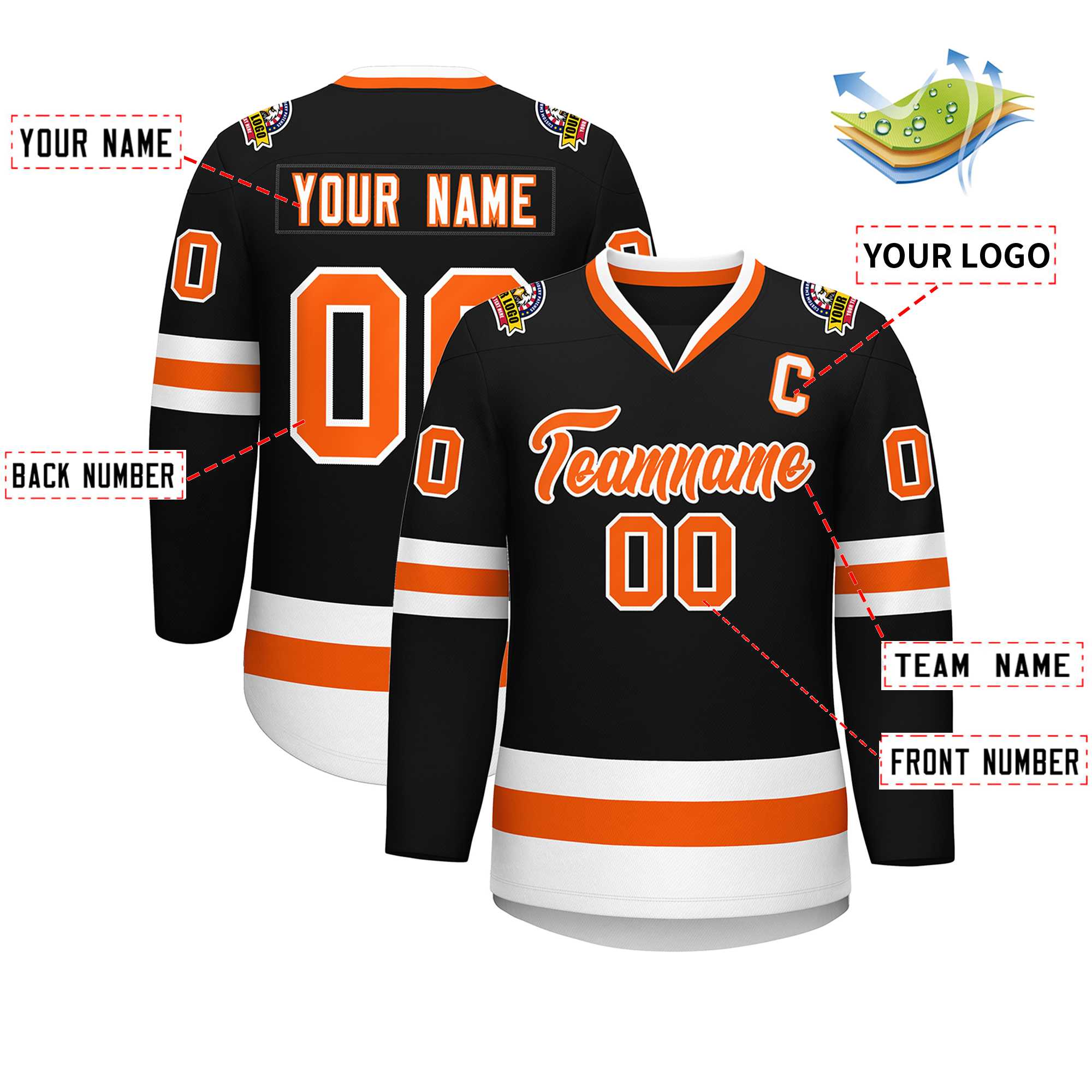 Custom Black Orange-White Classic Style Hockey Jersey | KXKSHOP