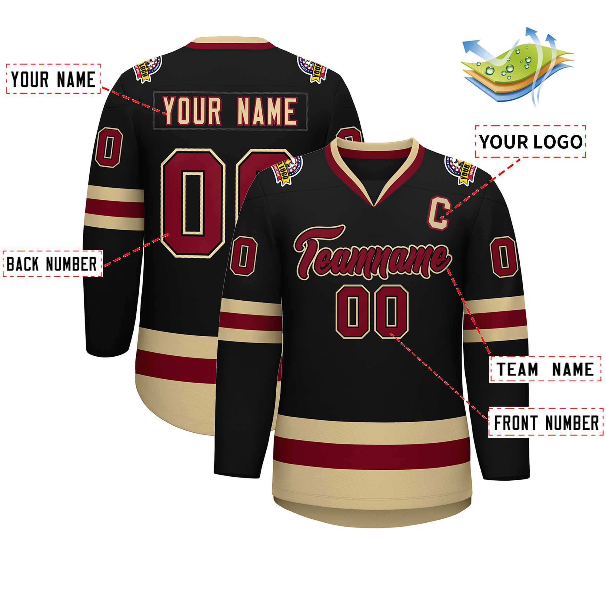 Custom Black Crimson-Black Classic Style Hockey Jersey | KXKSHOP