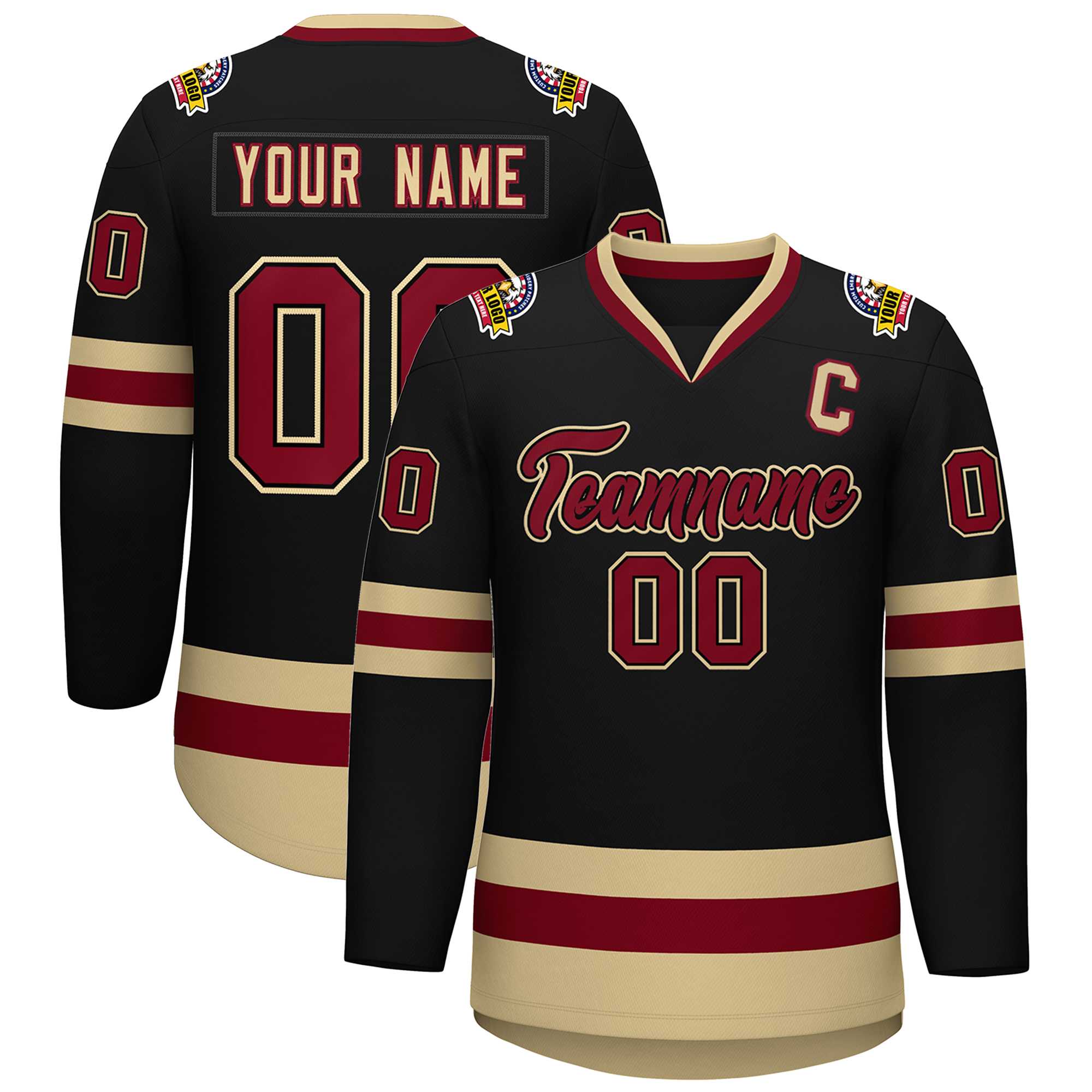 Custom Black Crimson-Black Classic Style Hockey Jersey | KXKSHOP