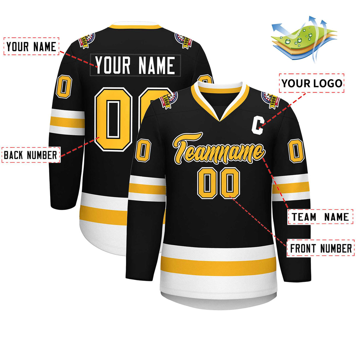 Custom Black Gold Black-White Classic Style Hockey Jersey | KXKSHOP