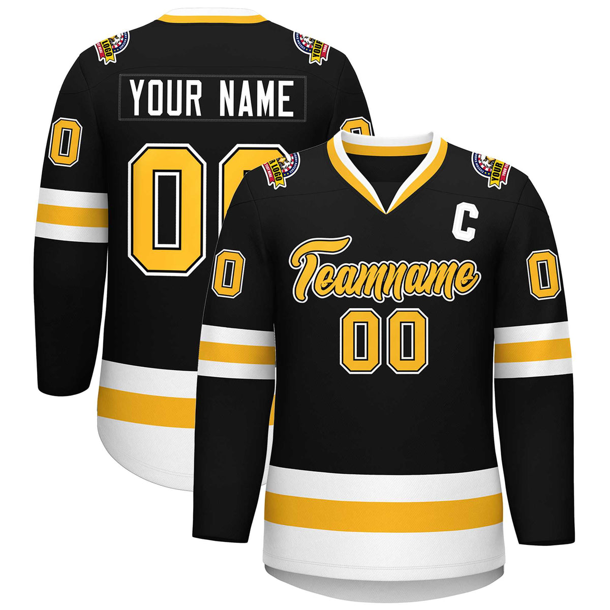 Custom Black Gold Black-White Classic Style Hockey Jersey | KXKSHOP