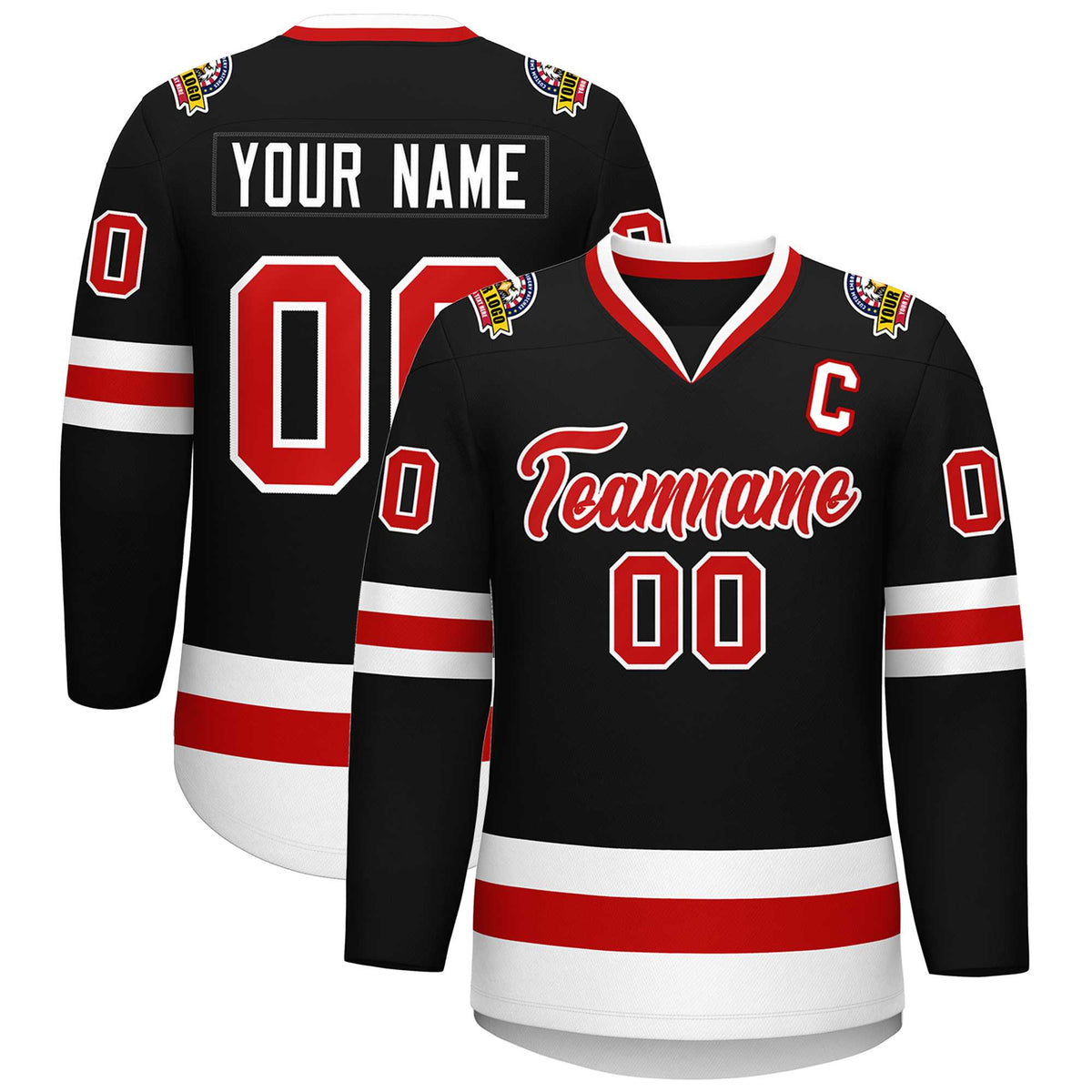 Custom Black Red-White Classic Style Hockey Jersey | KXKSHOP
