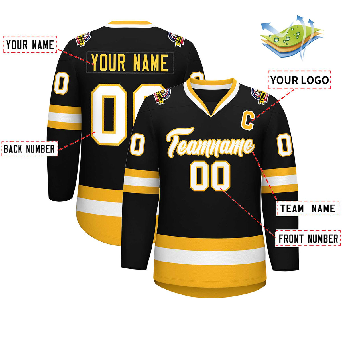 Custom Black White-Gold Classic Style Hockey Jersey | KXKSHOP