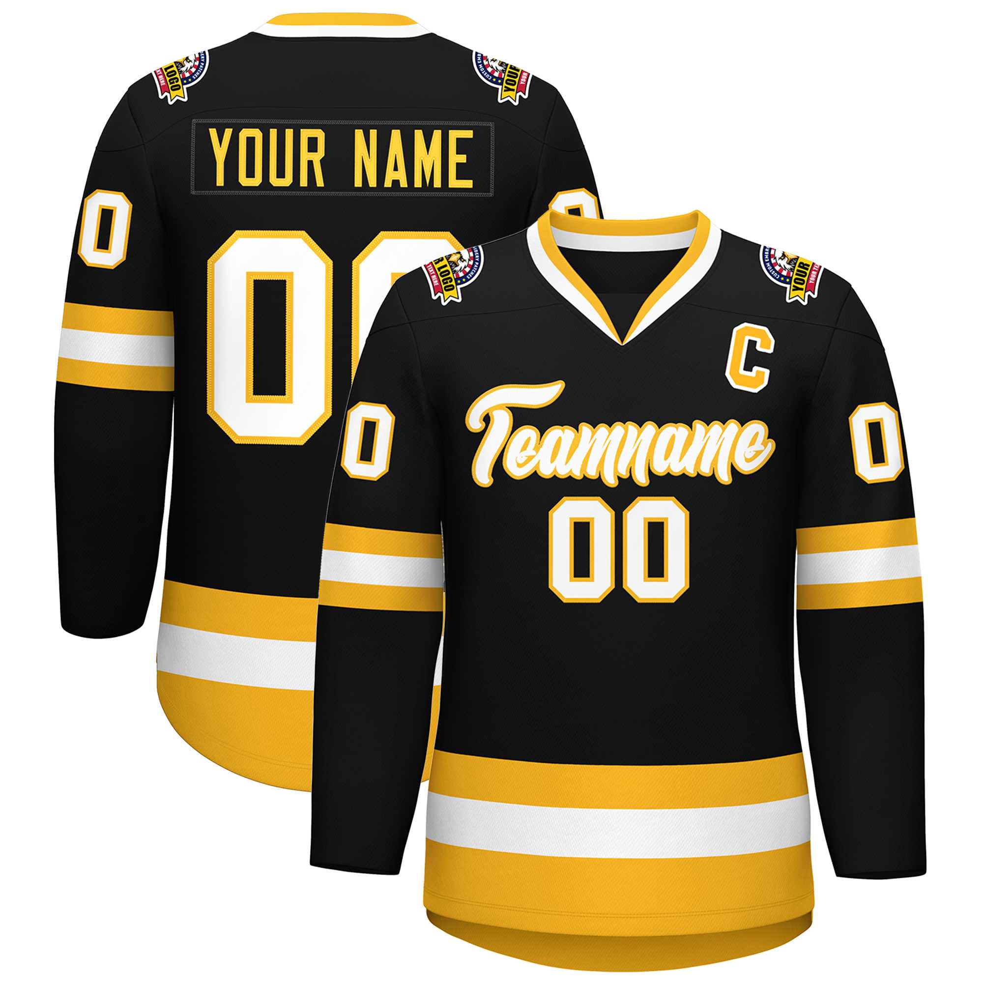 Custom Black White-Gold Classic Style Hockey Jersey | KXKSHOP