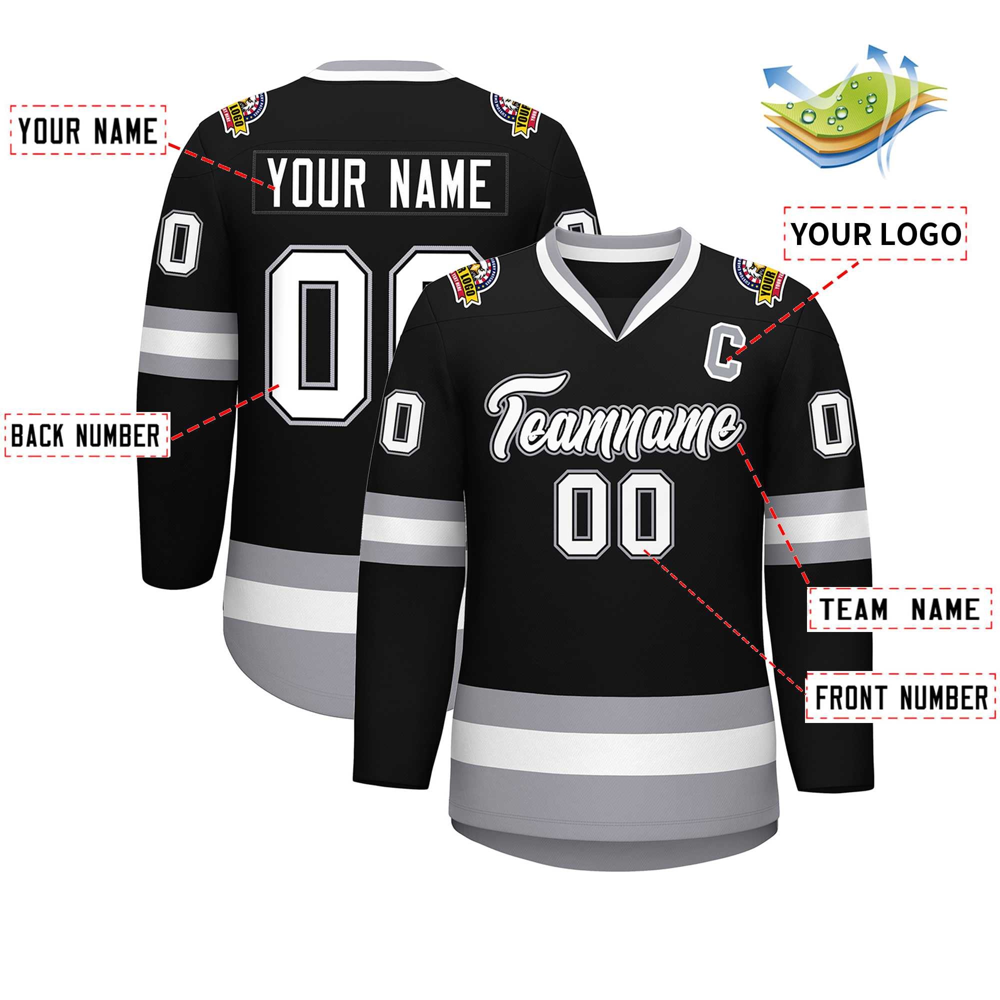 Custom Black White Black-Gray Classic Style Hockey Jersey | KXKSHOP