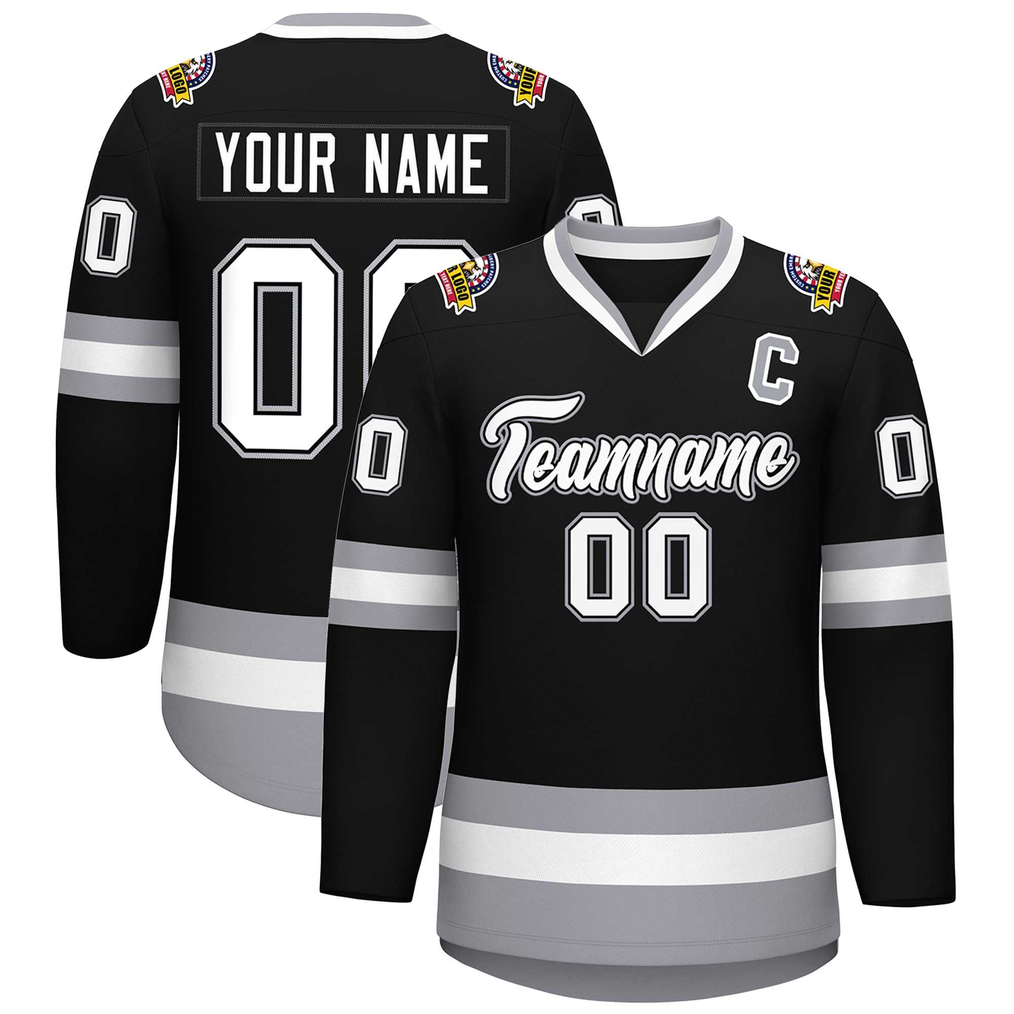 Custom Black White Black-Gray Classic Style Hockey Jersey | KXKSHOP