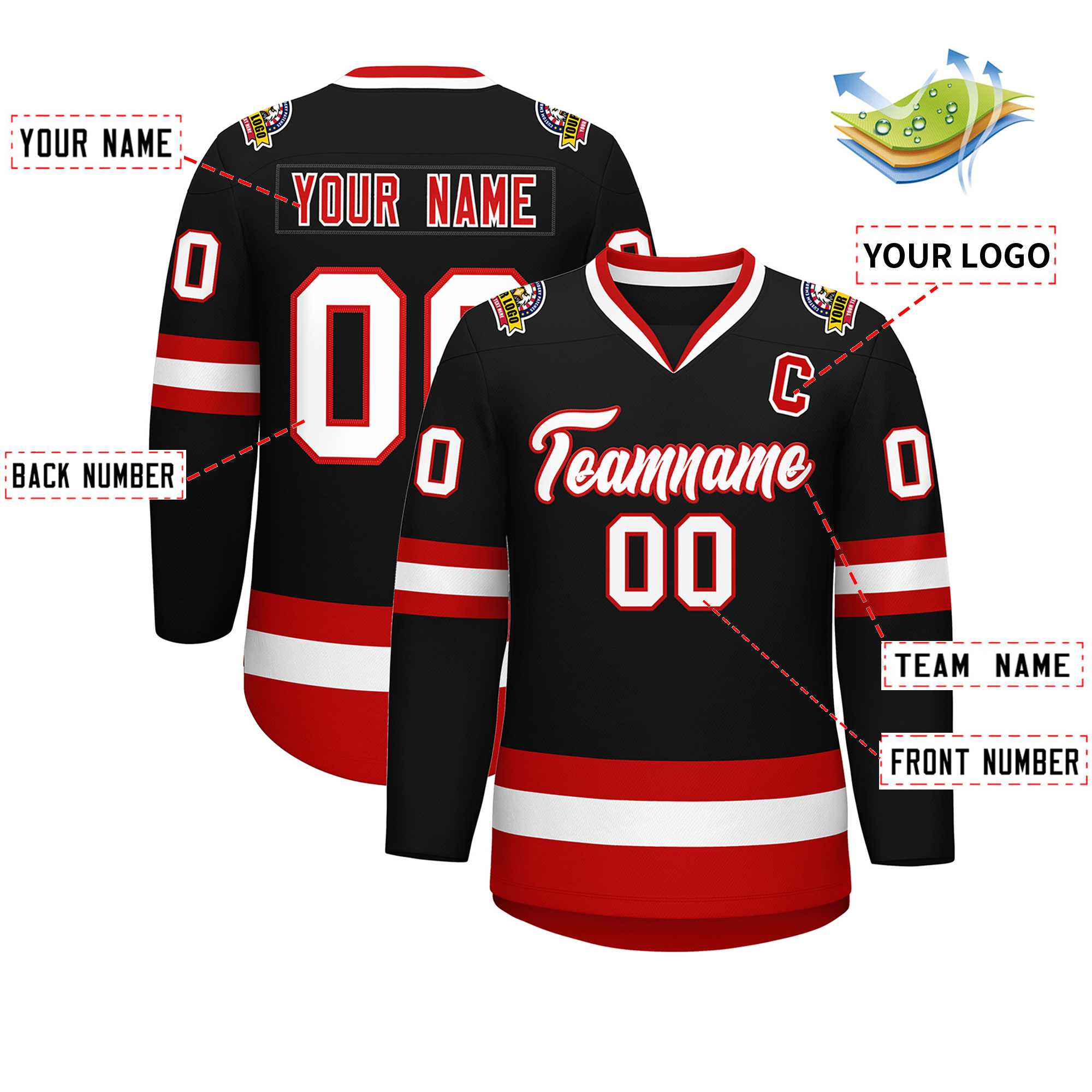 Custom Black White-Red Classic Style Hockey Jersey | KXKSHOP