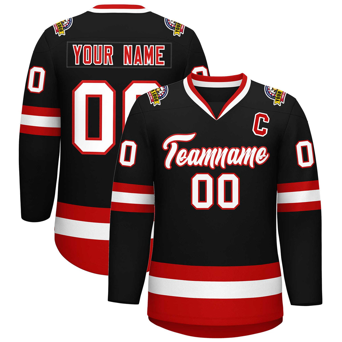 Custom Black White-Red Classic Style Hockey Jersey | KXKSHOP