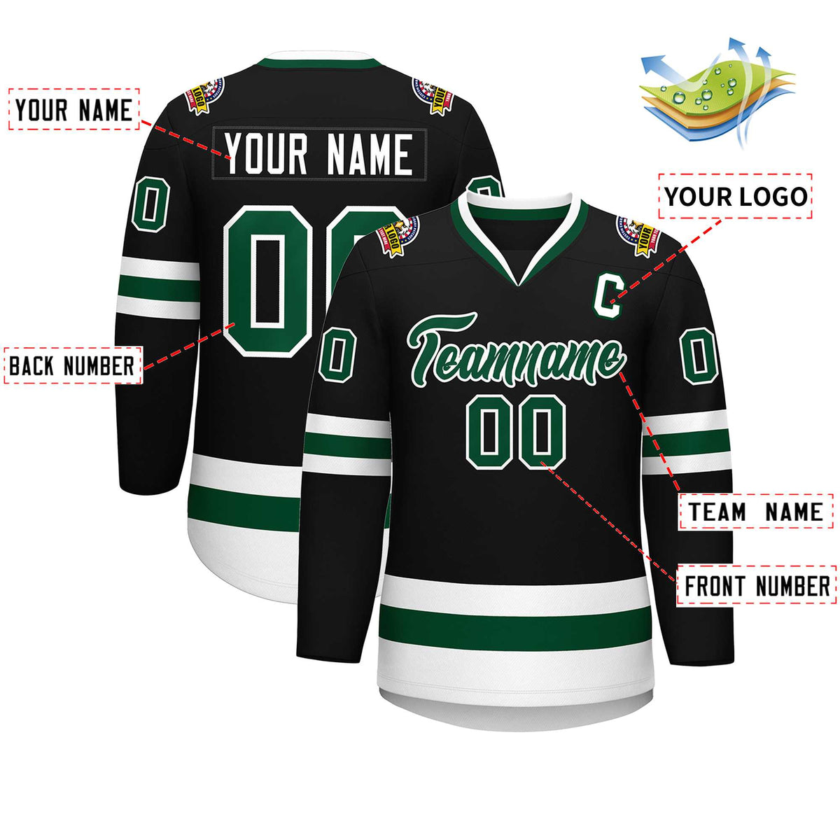 Custom Black Green-White Classic Style Hockey Jersey | KXKSHOP