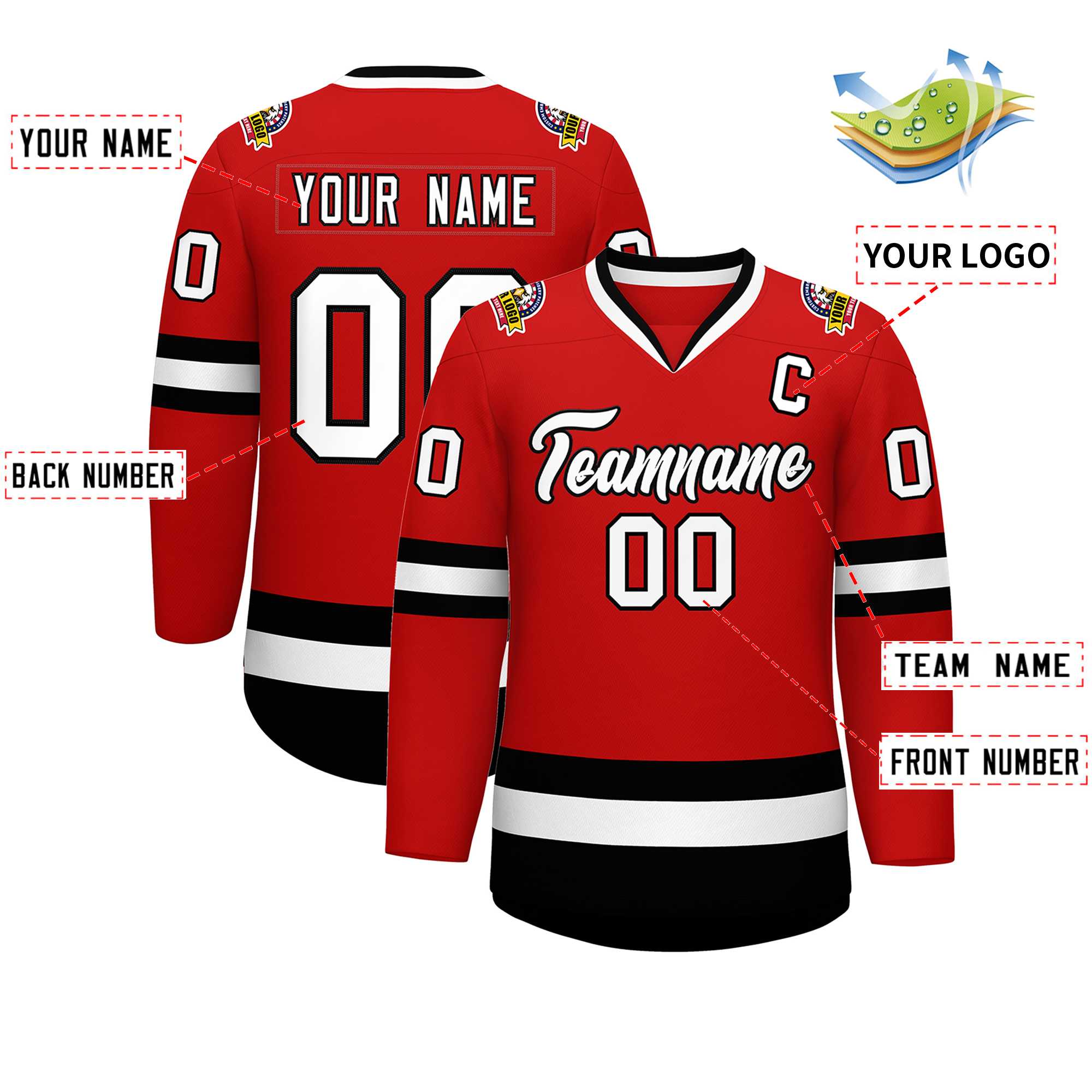 Custom Red White-Black Classic Style Hockey Jersey | KXKSHOP