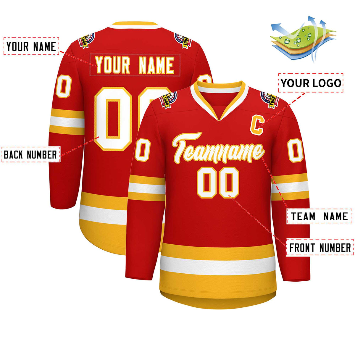 Custom Red White-Gold Classic Style Hockey Jersey | KXKSHOP