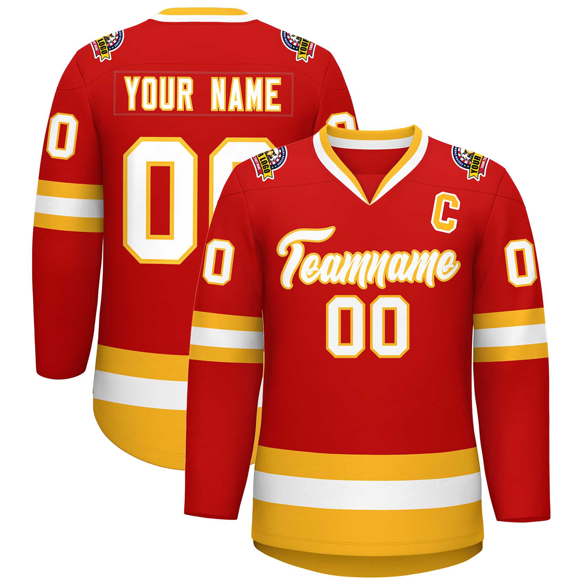 Custom Red White-Gold Classic Style Hockey Jersey | KXKSHOP