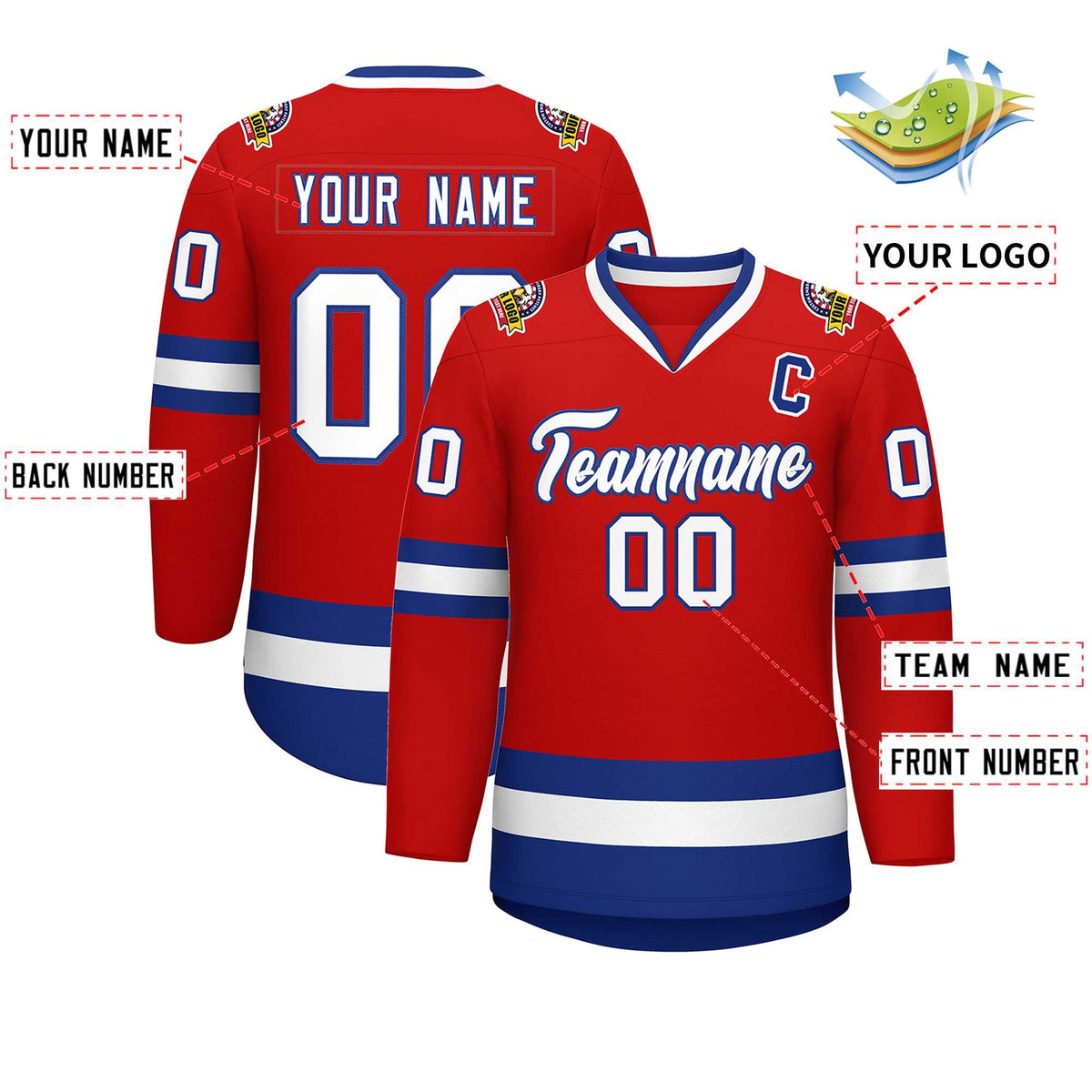 Custom Red White-Royal Classic Style Hockey Jersey | KXKSHOP