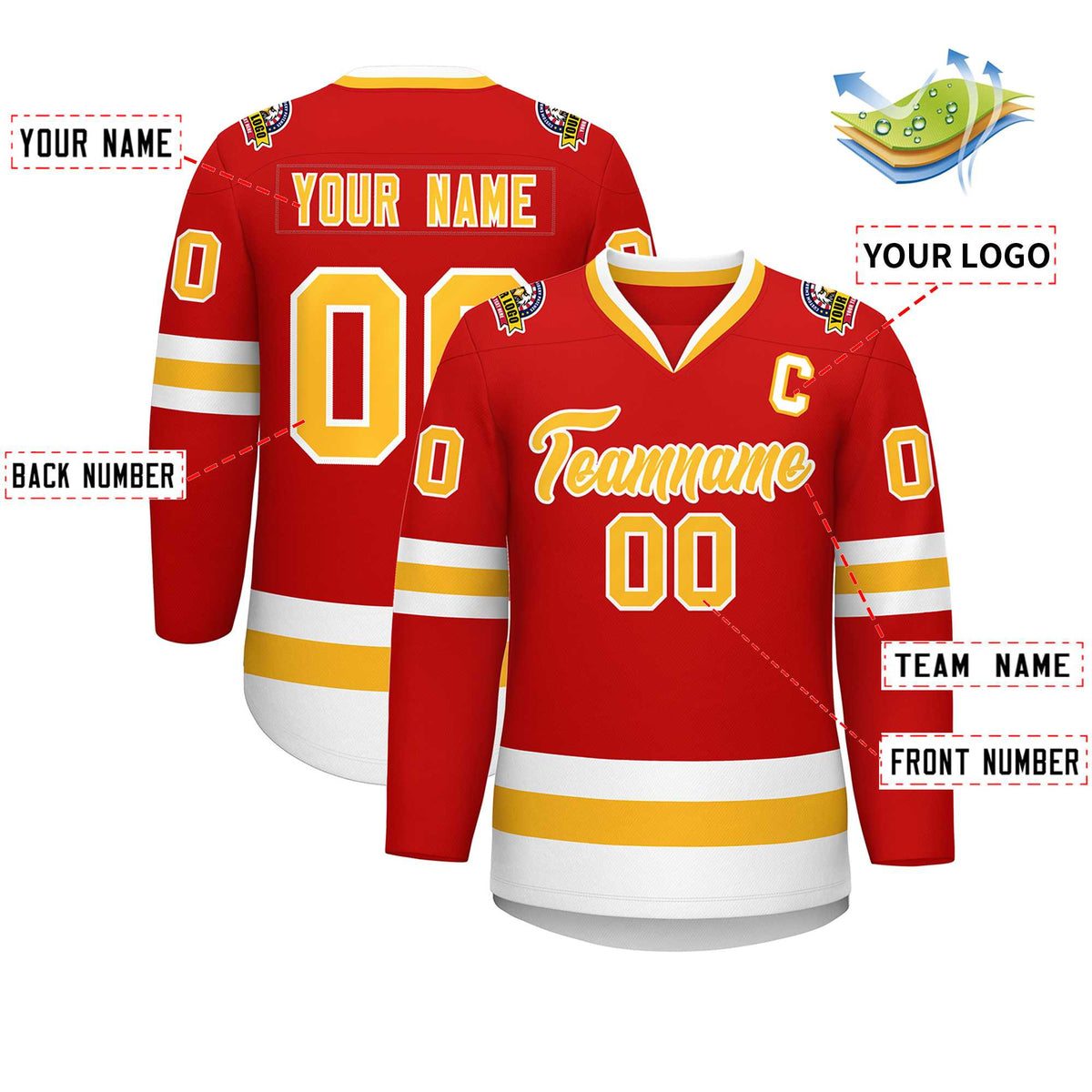 Custom Red Gold-White Classic Style Hockey Jersey | KXKSHOP