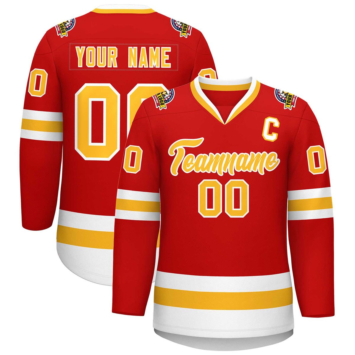 Custom Red Gold-White Classic Style Hockey Jersey | KXKSHOP