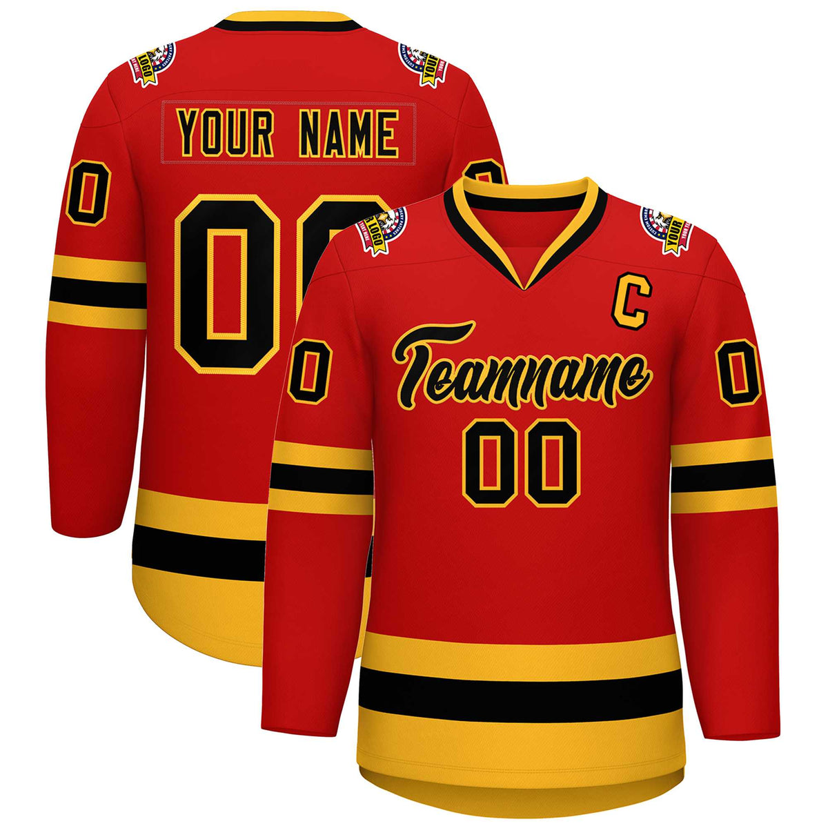 Custom Red Black-Gold Classic Style Hockey Jersey | KXKSHOP