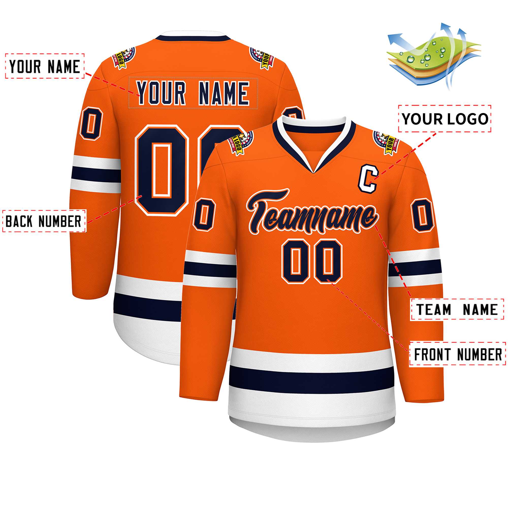 Custom Orange Navy Orange-White Classic Style Hockey Jersey | KXKSHOP