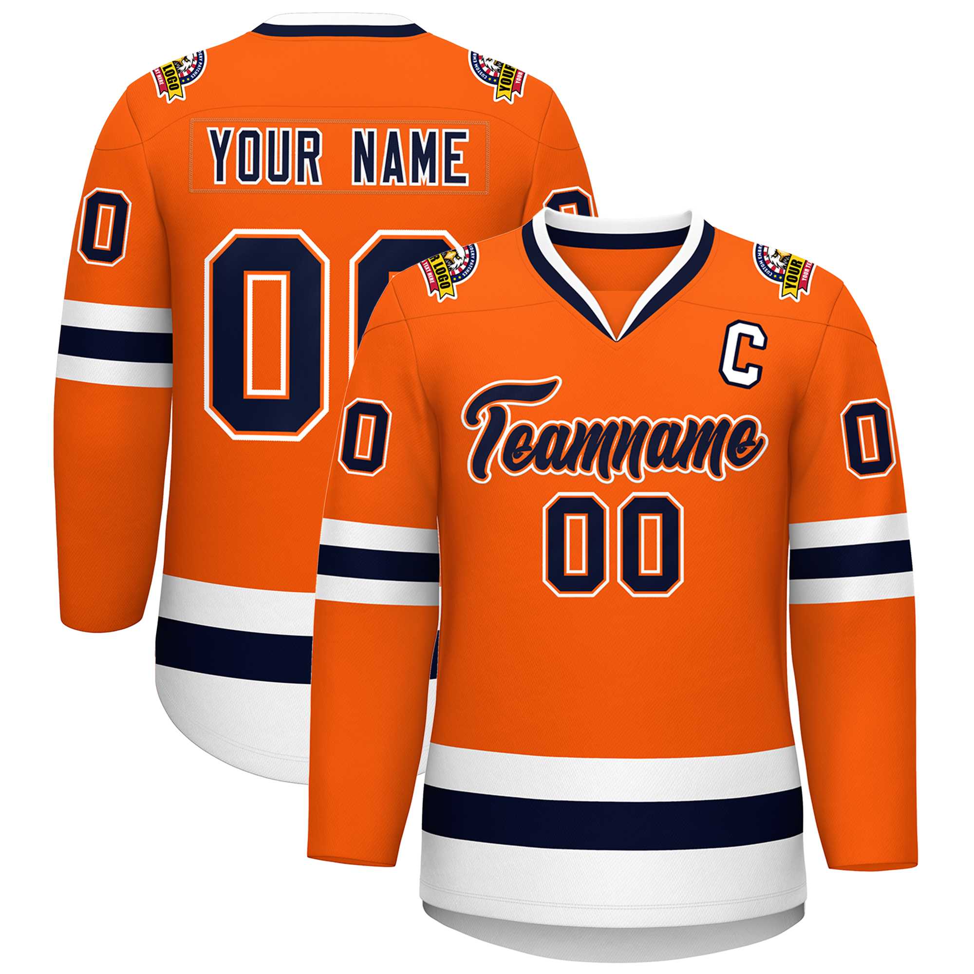 Custom Orange Navy Orange-White Classic Style Hockey Jersey | KXKSHOP