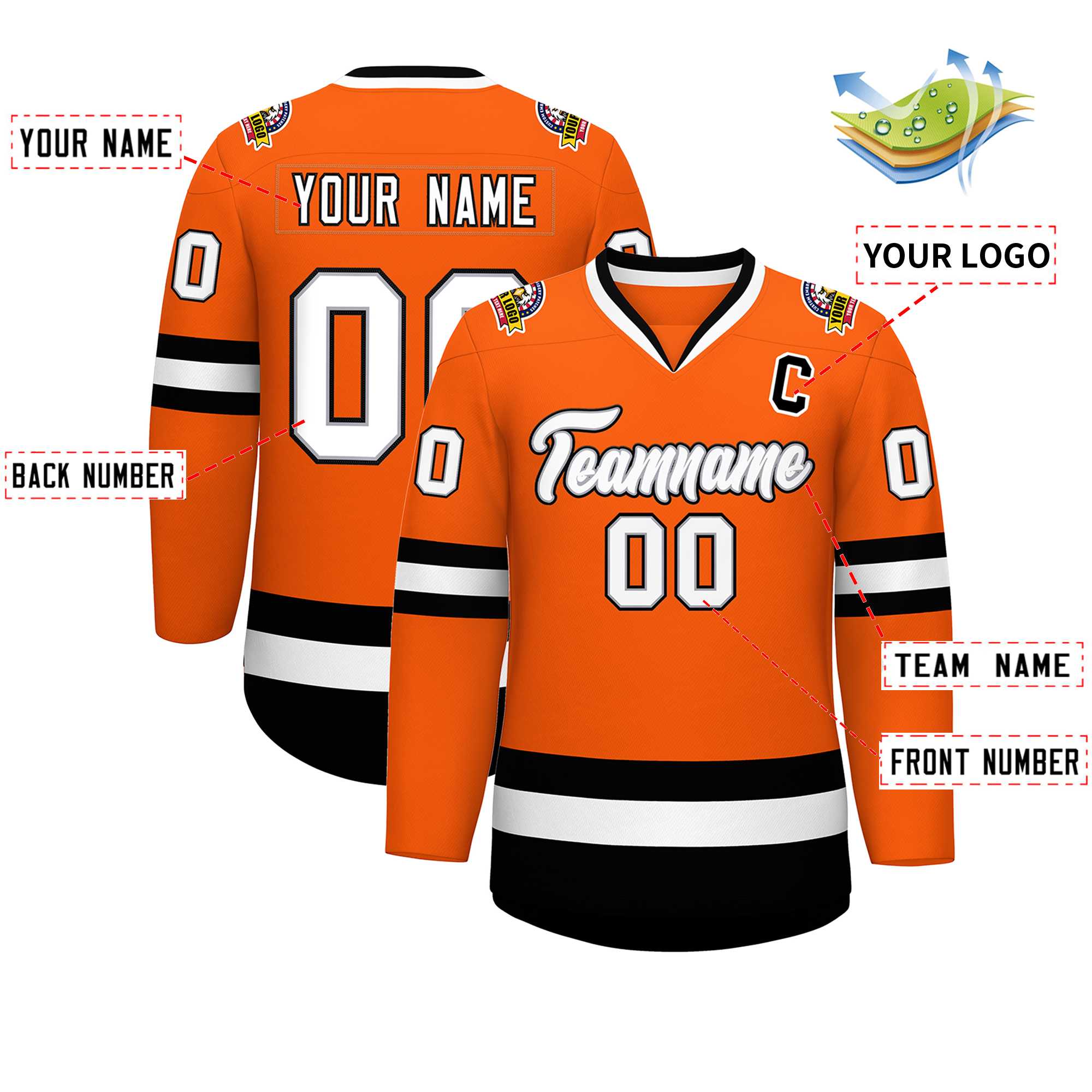 Custom Orange White Gray-Black Classic Style Hockey Jersey | KXKSHOP