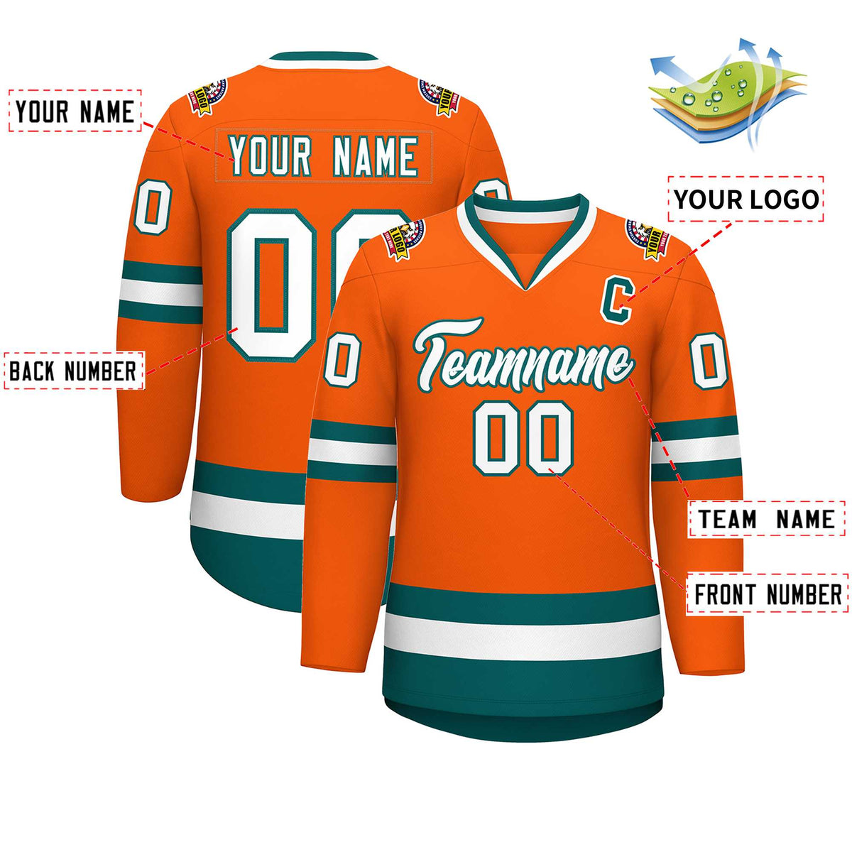 Custom Orange White-Aqua Classic Style Hockey Jersey | KXKSHOP