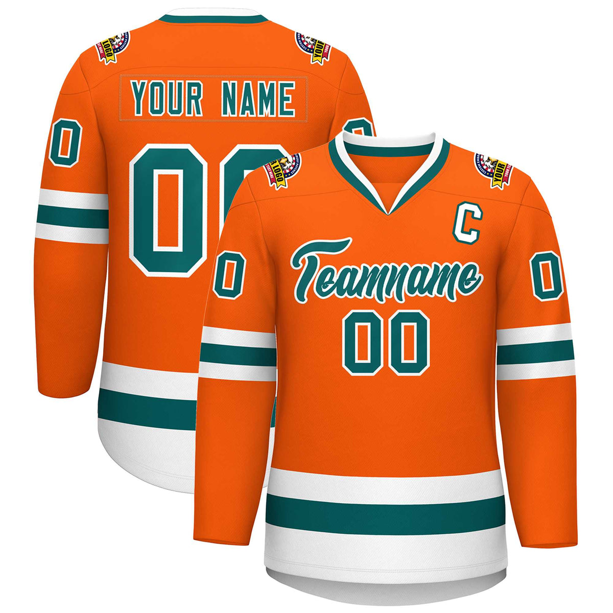 Custom Orange Aqua-White Classic Style Hockey Jersey | KXKSHOP