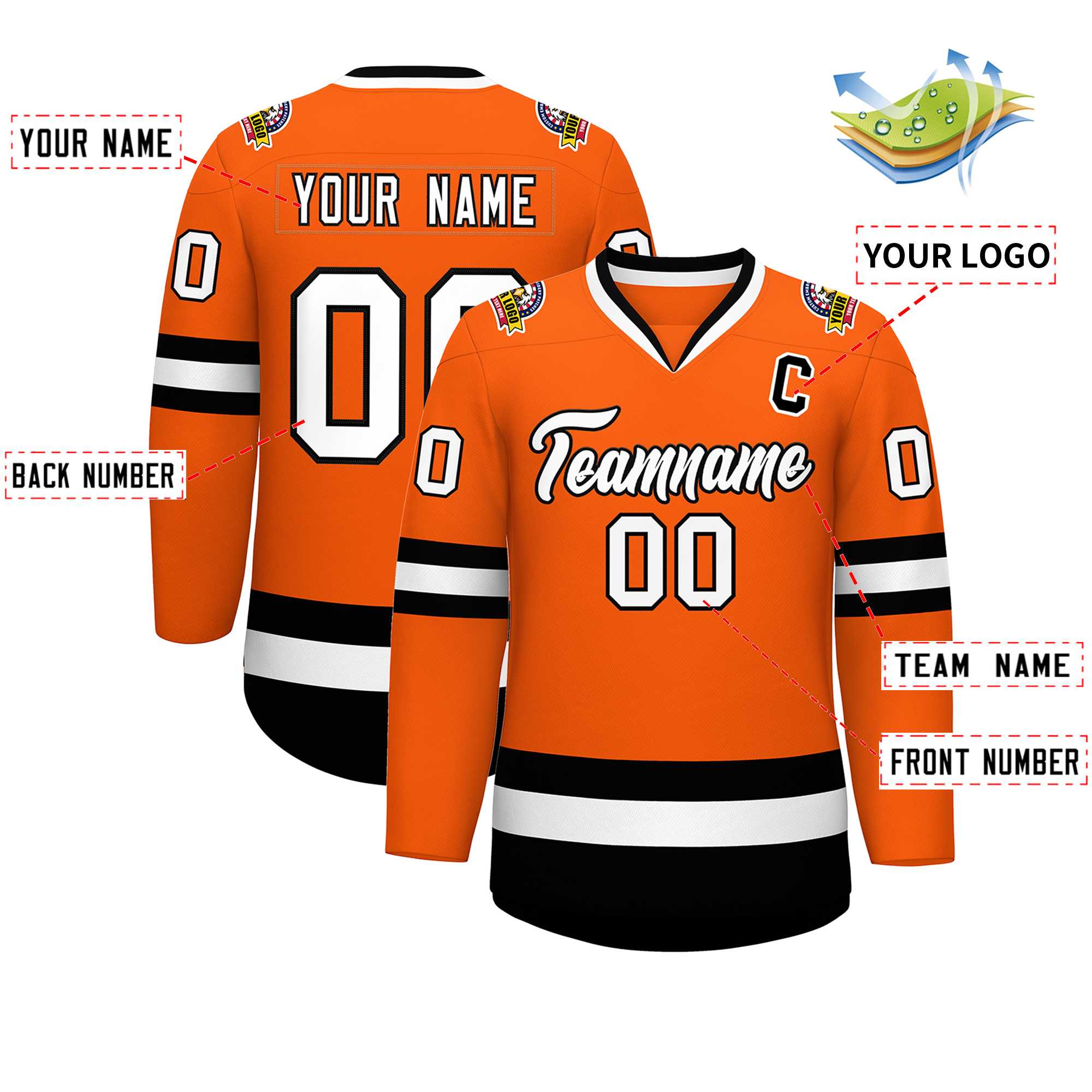 Custom Orange White-Black Classic Style Hockey Jersey | KXKSHOP