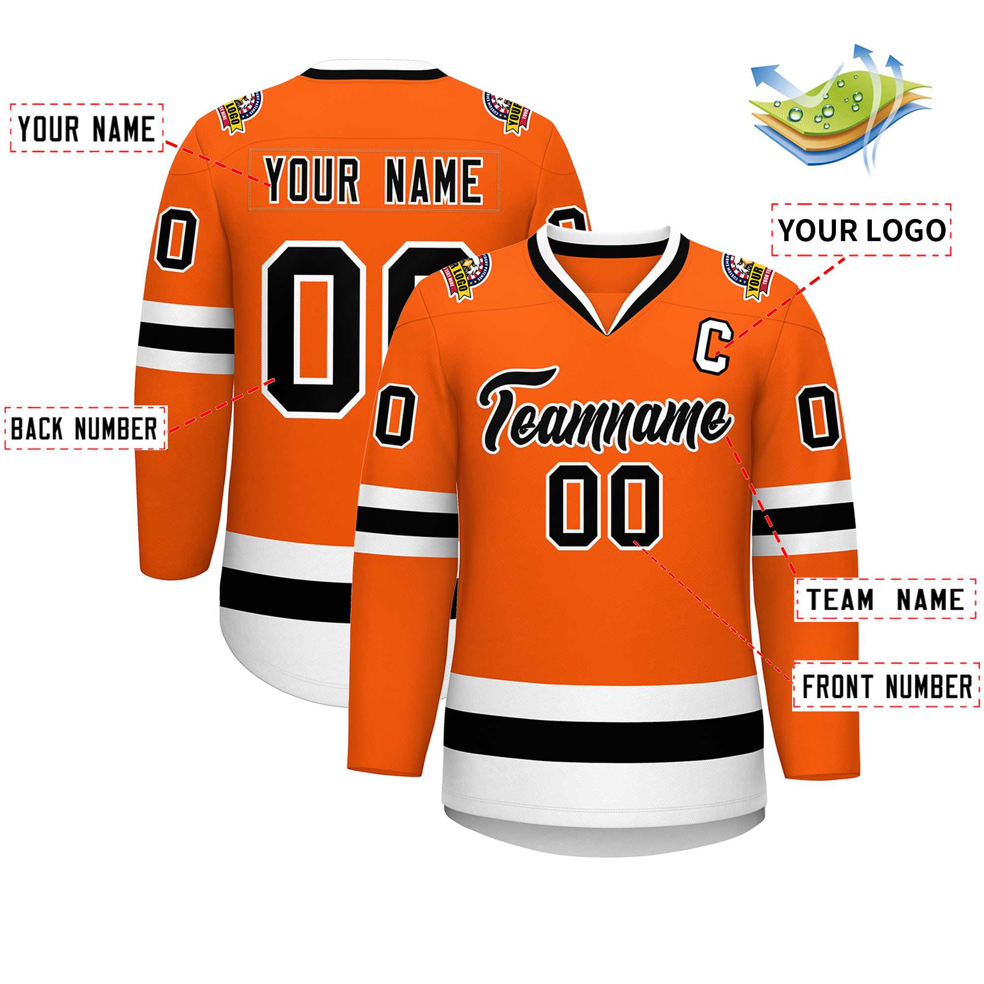 Custom Orange Black-White Classic Style Hockey Jersey | KXKSHOP