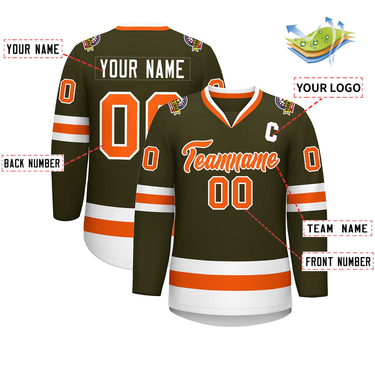 Custom Olive Orange-White Classic Style Hockey Jersey | KXKSHOP
