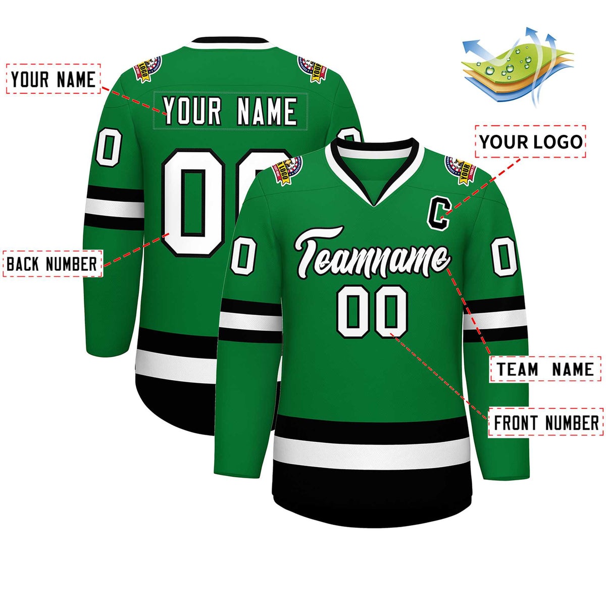 Custom Kelly Green White-Black Classic Style Hockey Jersey | KXKSHOP