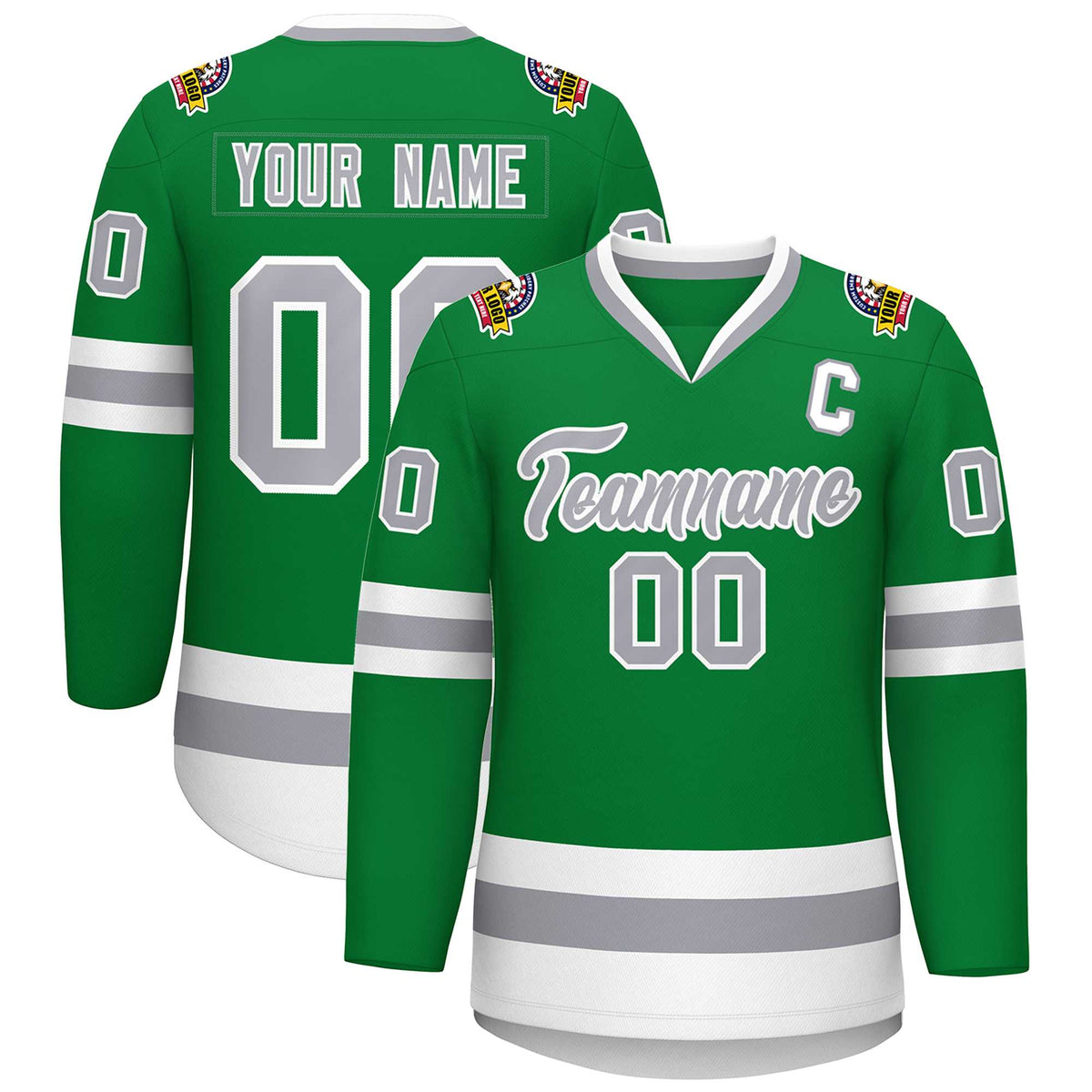 Custom Kelly Green Gray-White Classic Style Hockey Jersey | KXKSHOP
