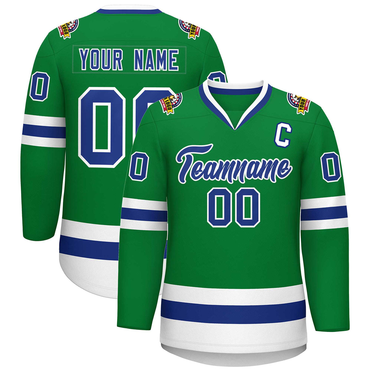 Custom Kelly Green Royal-White Classic Style Hockey Jersey | KXKSHOP