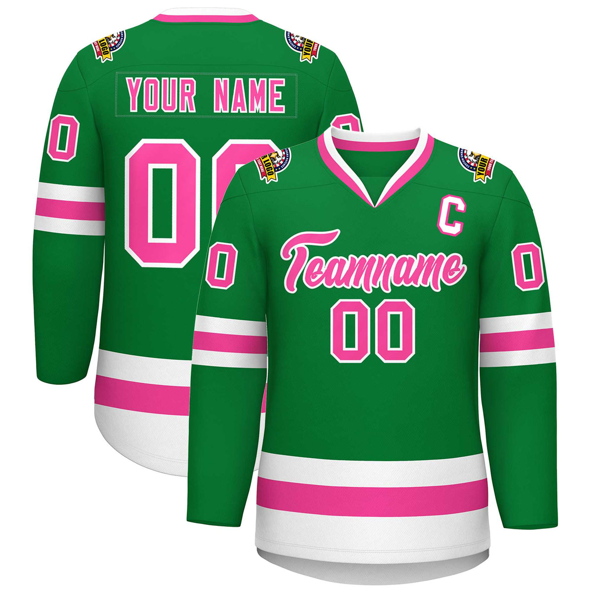 Custom Kelly Green Pink-White Classic Style Hockey Jersey | KXKSHOP