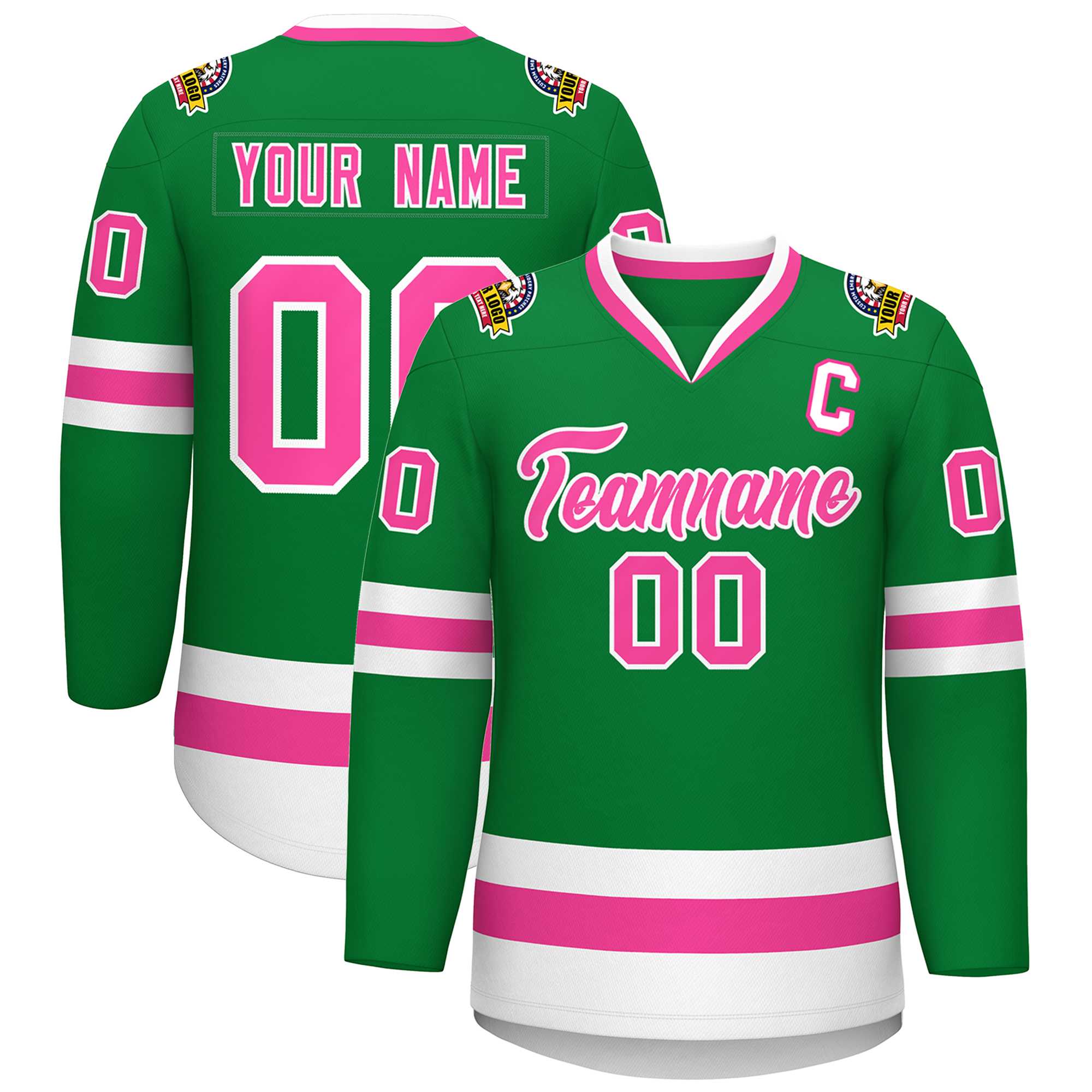 Custom Kelly Green Pink-White Classic Style Hockey Jersey | KXKSHOP