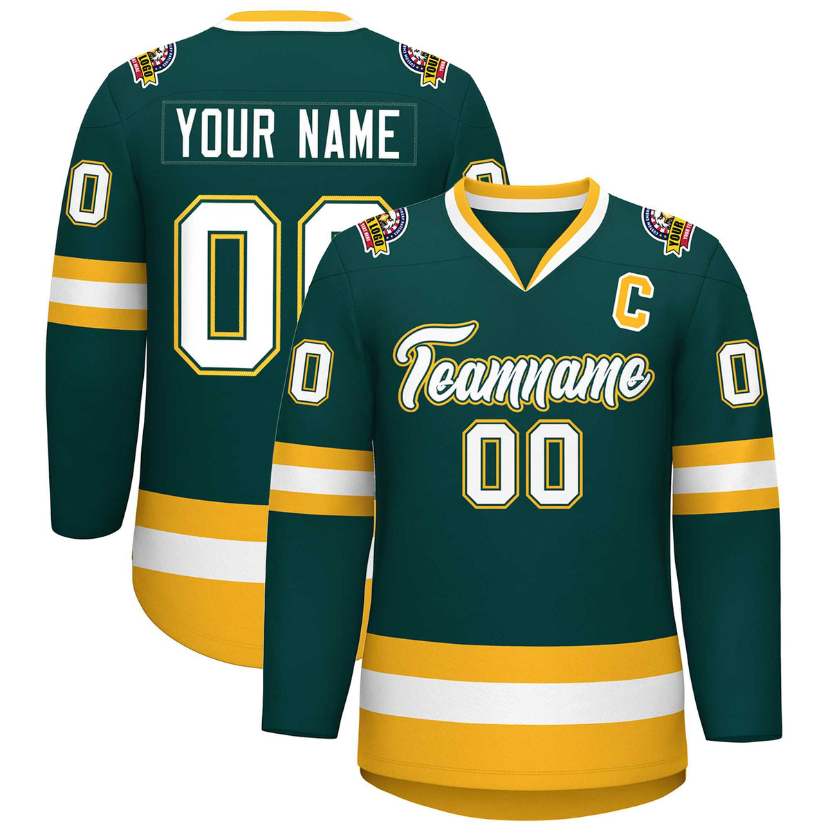 Custom Midnight Green White Olive-Gold Classic Style Hockey Jersey | KXKSHOP