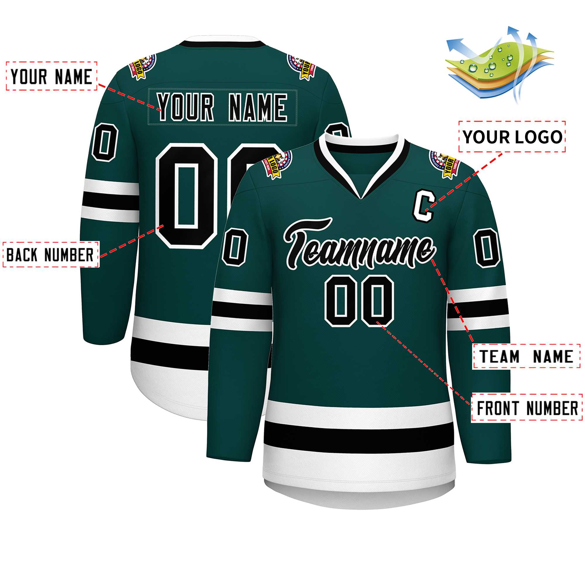 Custom Midnight Green Black-White Classic Style Hockey Jersey | KXKSHOP