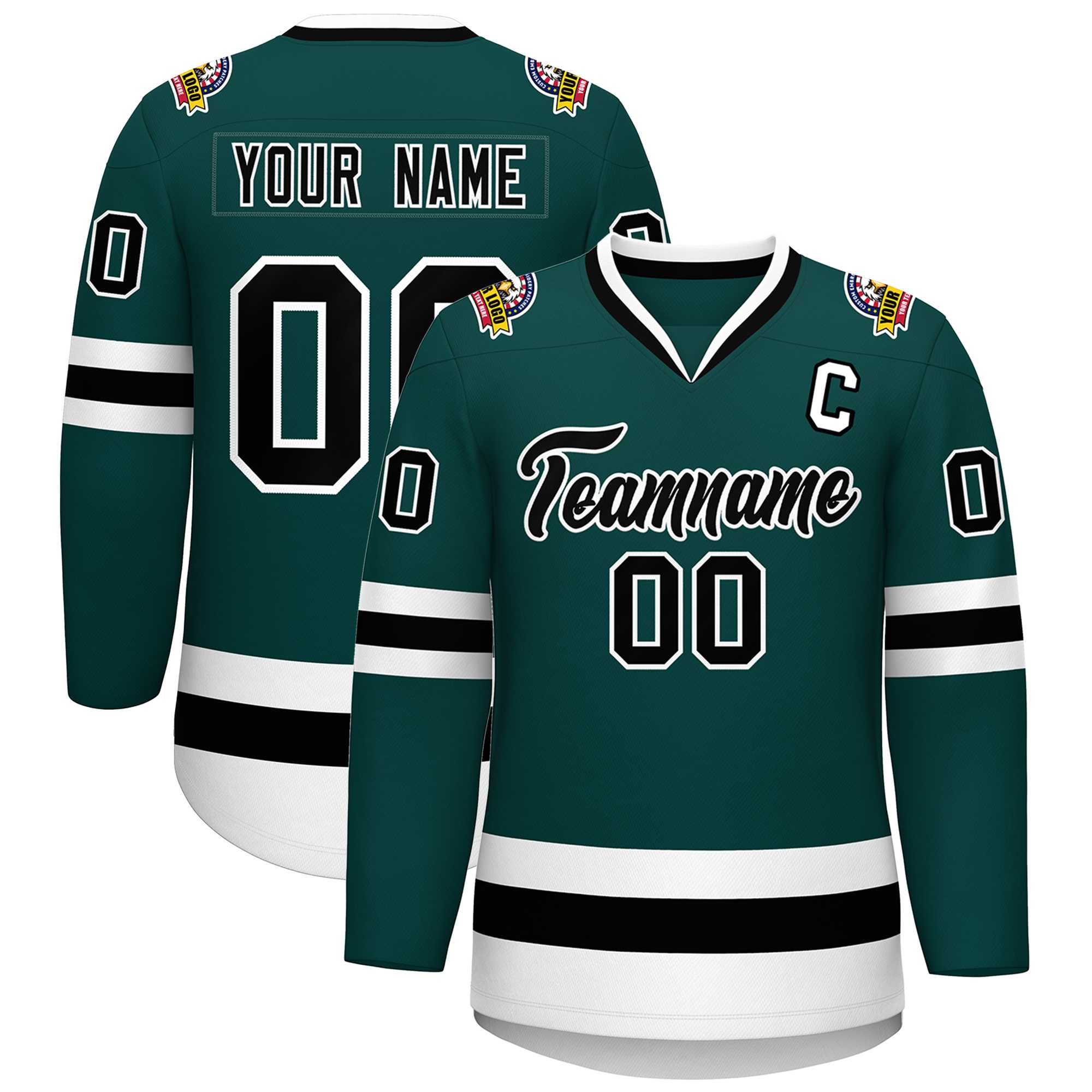 Custom Midnight Green Black-White Classic Style Hockey Jersey | KXKSHOP
