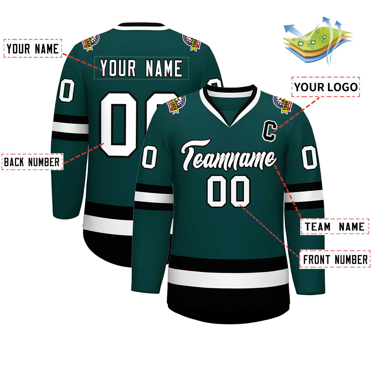 Custom Midnight Green White-Black Classic Style Hockey Jersey | KXKSHOP